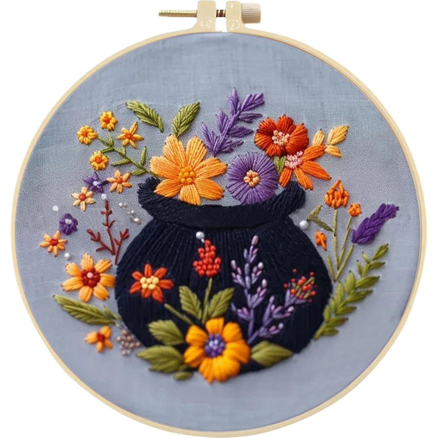 3PCS Halloween - DIY Embroidery Cross Stitch Kit with Pattern Cotton Threads Needles Hoop 25x25CM/9.84x9.84in