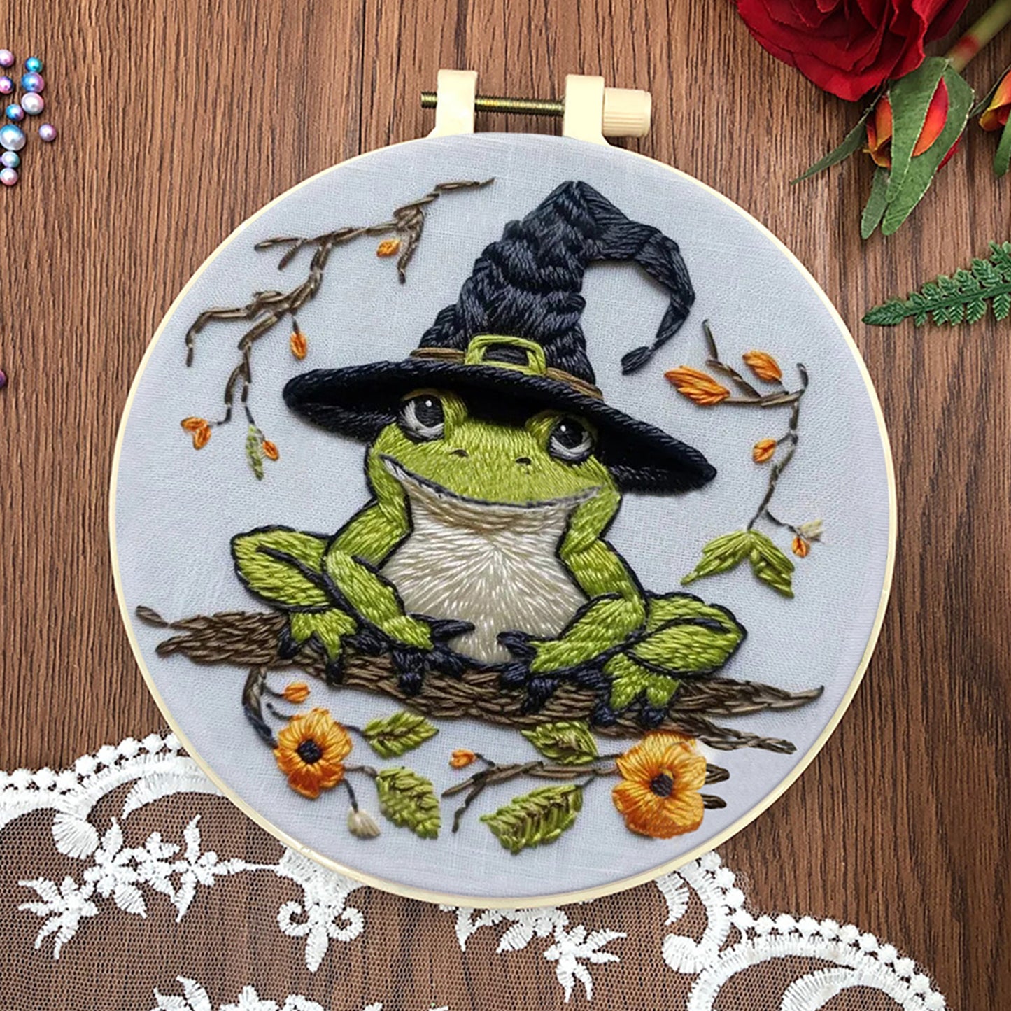 3PCS Halloween - DIY Embroidery Cross Stitch Kit with Pattern Cotton Threads Needles Hoop 25x25CM/9.84x9.84in