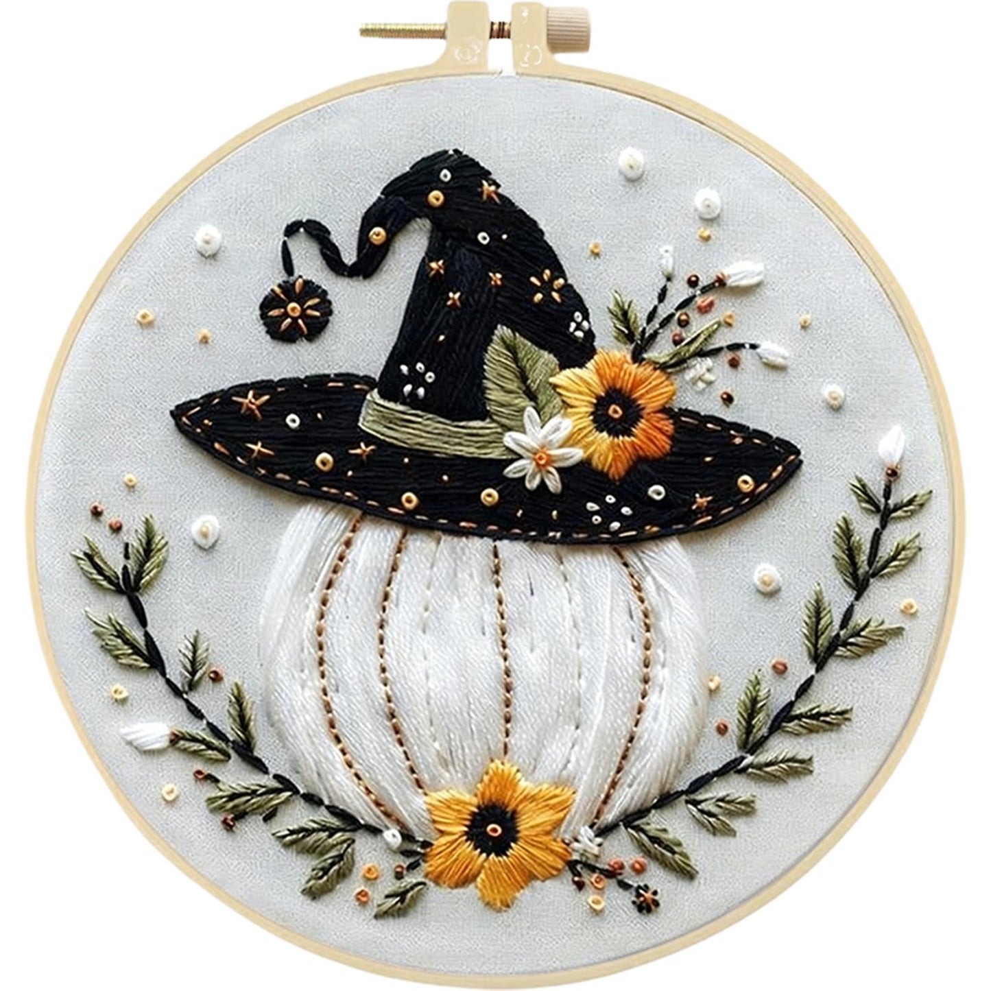 4PCS Halloween - DIY Embroidery Cross Stitch Kit with Pattern Cotton Threads Needles Hoop 25x25CM/9.84x9.84in