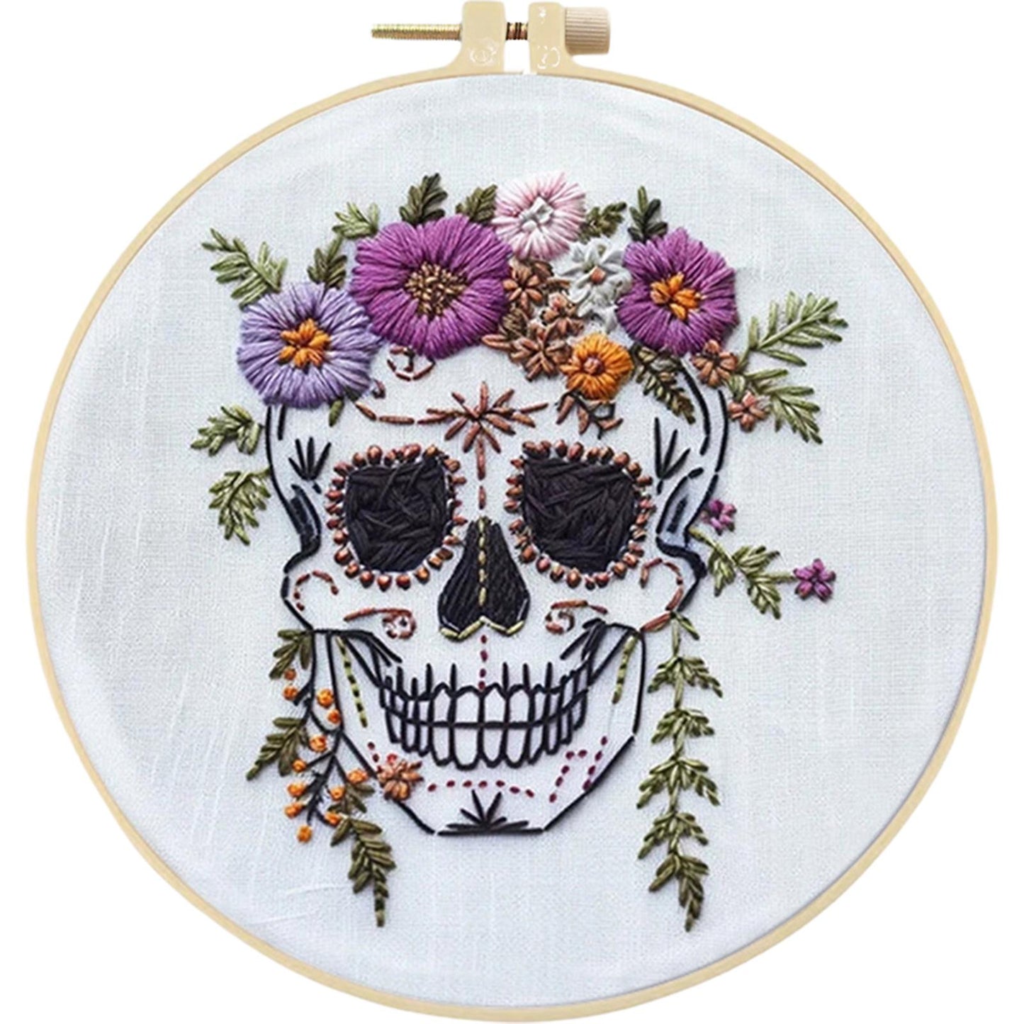 4PCS Halloween - DIY Embroidery Cross Stitch Kit with Pattern Cotton Threads Needles Hoop 25x25CM/9.84x9.84in