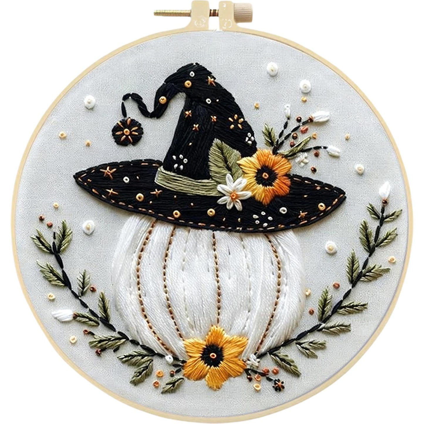 4PCS Christmas&Halloween - DIY Embroidery Cross Stitch Kit with Pattern Cotton Threads Needles Hoop 25x25CM/9.84x9.84in