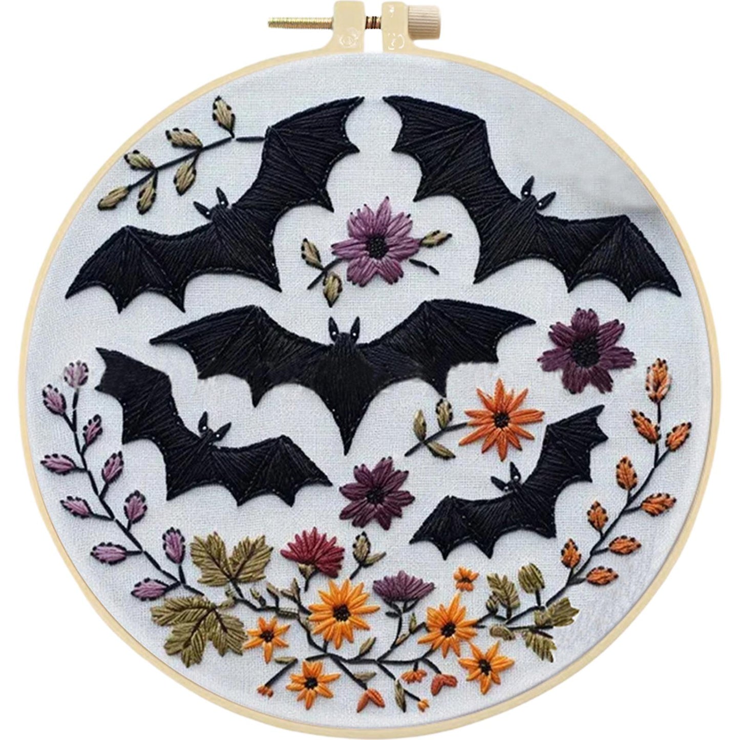 4PCS Halloween - DIY Embroidery Cross Stitch Kit with Pattern Cotton Threads Needles Hoop 25x25CM/9.84x9.84in