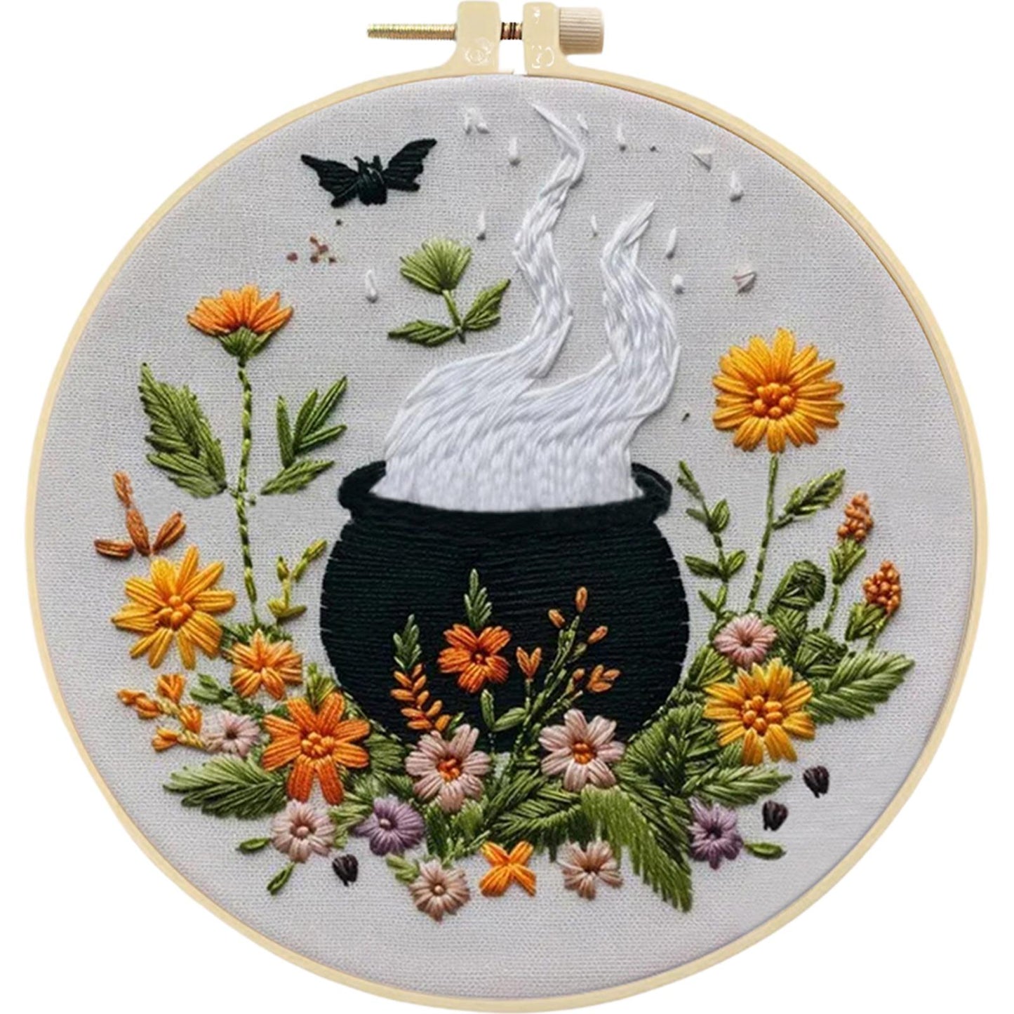 4PCS Halloween - DIY Embroidery Cross Stitch Kit with Pattern Cotton Threads Needles Hoop 25x25CM/9.84x9.84in