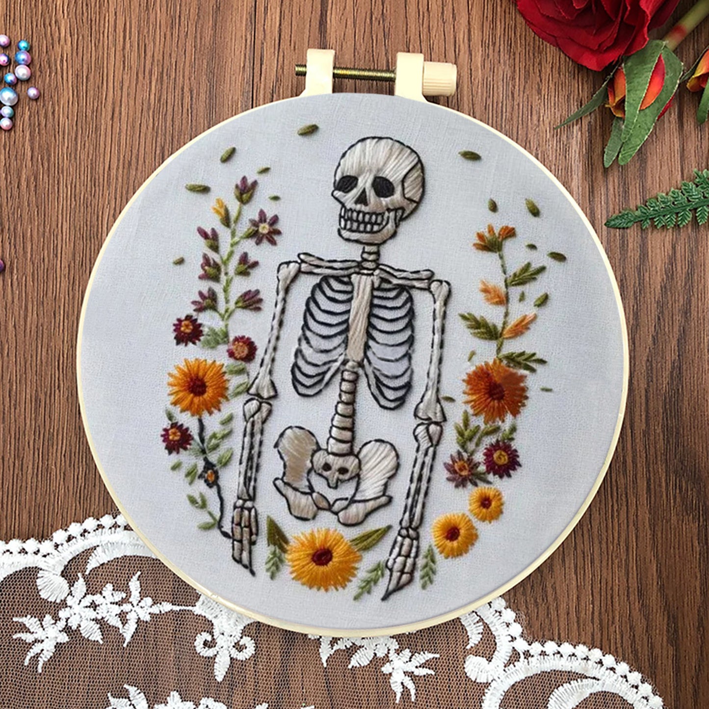 4PCS Halloween - DIY Embroidery Cross Stitch Kit with Pattern Cotton Threads Needles Hoop 25x25CM/9.84x9.84in