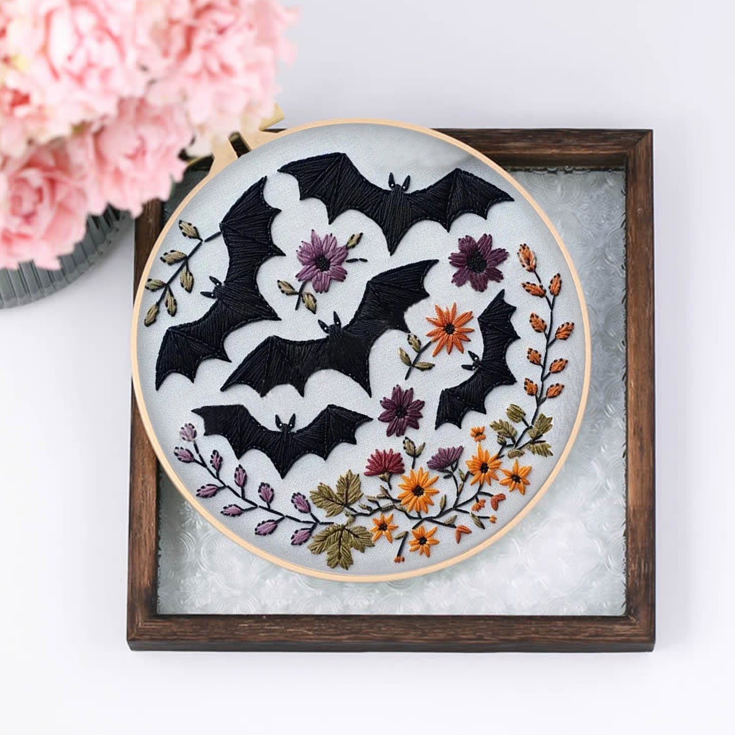 4PCS Halloween - DIY Embroidery Cross Stitch Kit with Pattern Cotton Threads Needles Hoop 25x25CM/9.84x9.84in