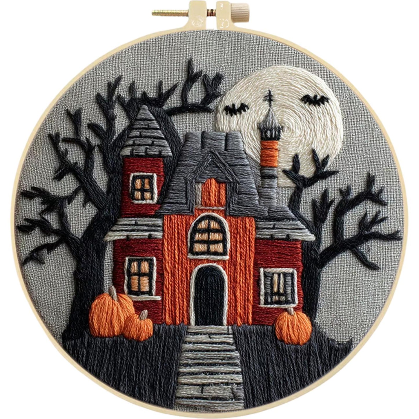 4PCS Halloween - DIY Embroidery Cross Stitch Kit with Pattern Cotton Threads Needles Hoop 25x25CM/9.84x9.84in