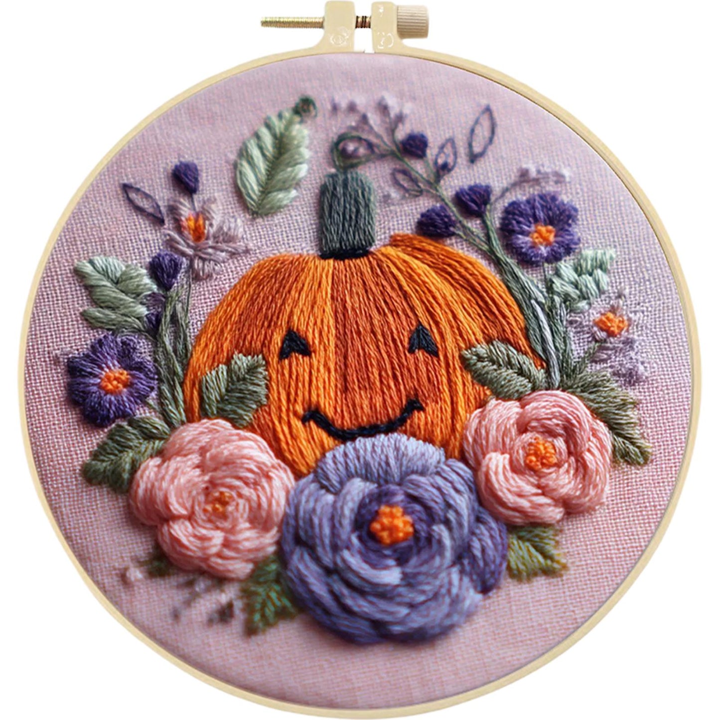 4PCS Halloween - DIY Embroidery Cross Stitch Kit with Pattern Cotton Threads Needles Hoop 25x25CM/9.84x9.84in