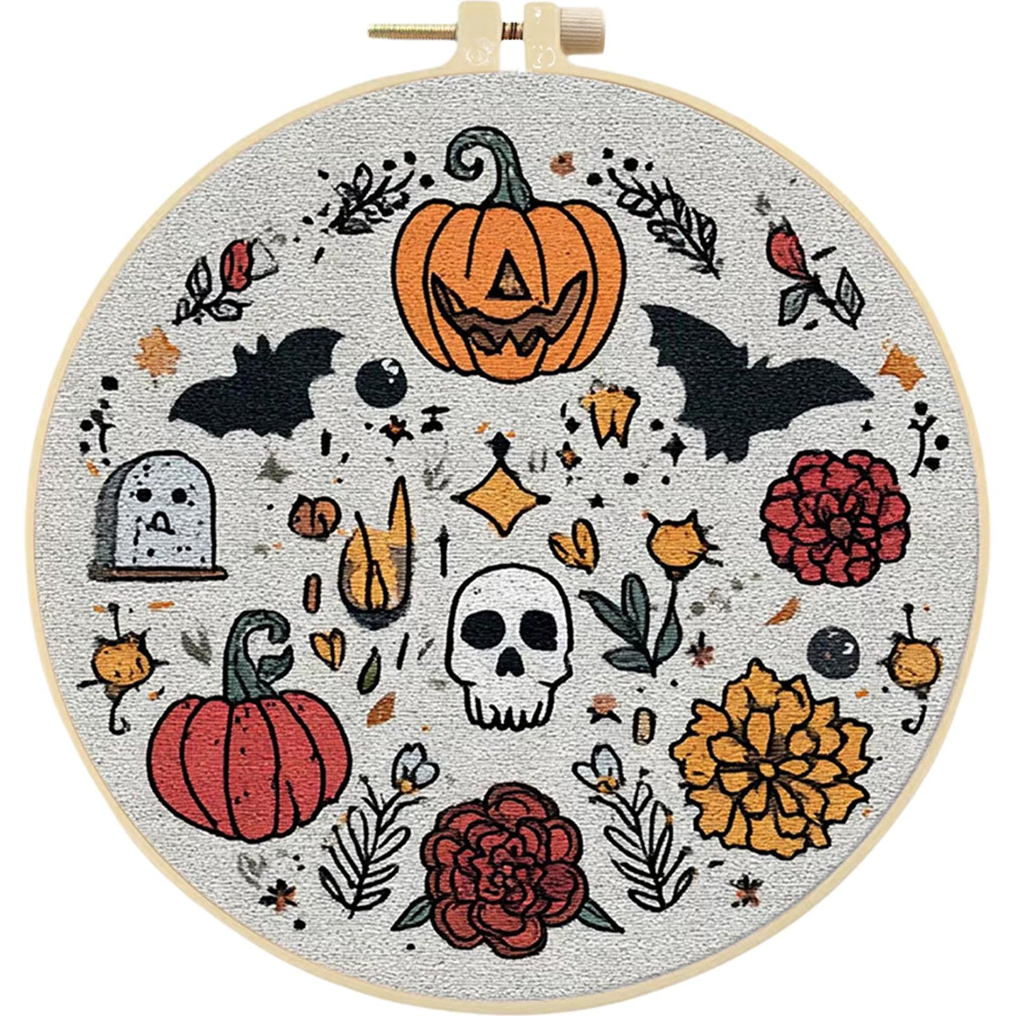 4PCS Halloween - DIY Embroidery Cross Stitch Kit with Pattern Cotton Threads Needles Hoop 25x25CM/9.84x9.84in
