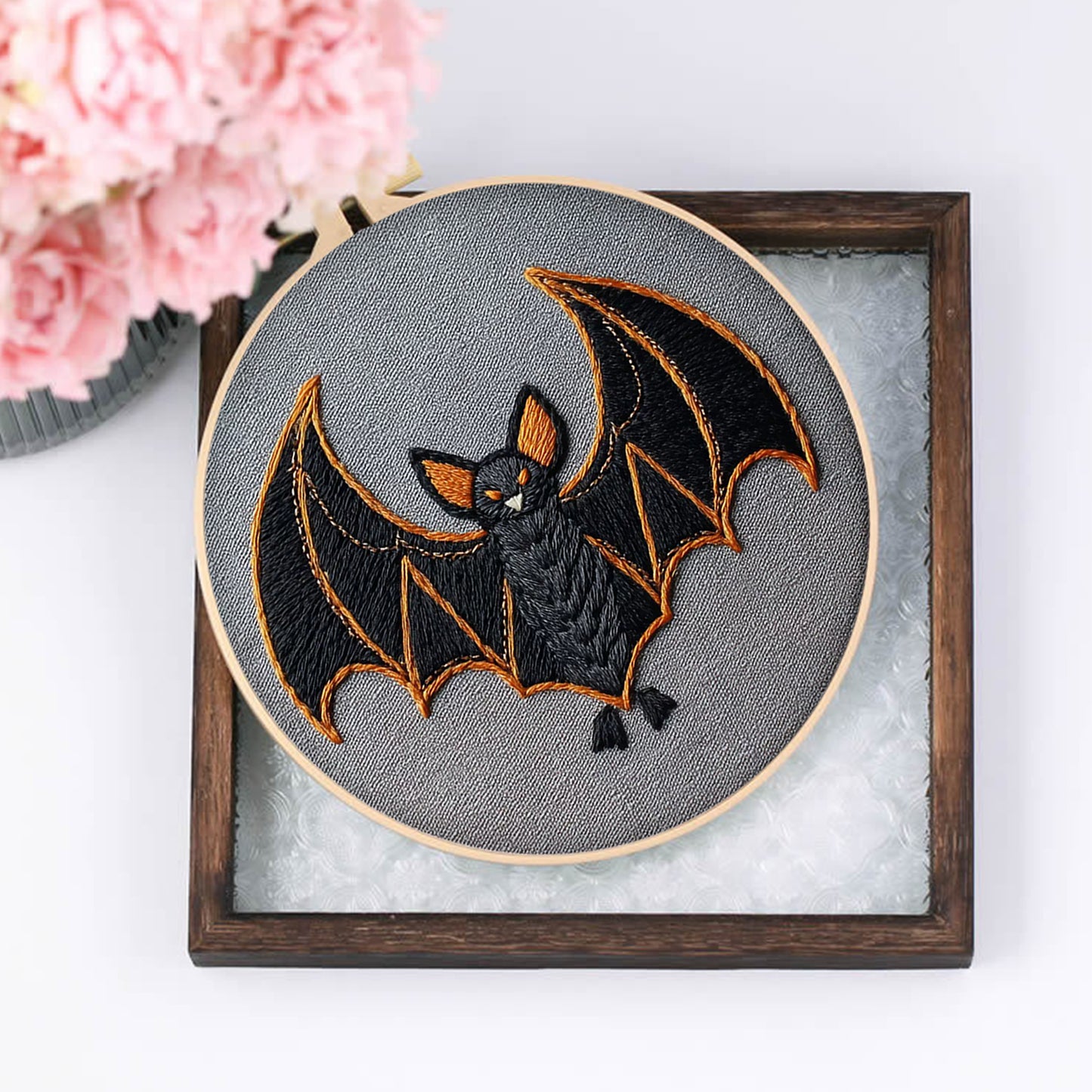 4PCS Halloween - DIY Embroidery Cross Stitch Kit with Pattern Cotton Threads Needles Hoop 25x25CM/9.84x9.84in
