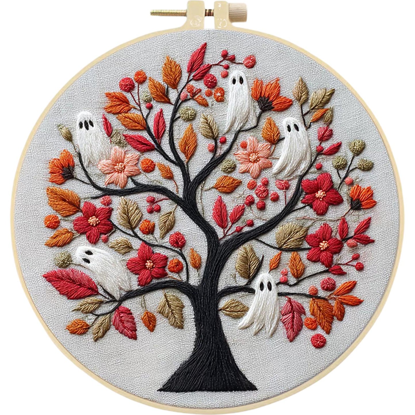 4PCS Halloween - DIY Embroidery Cross Stitch Kit with Pattern Cotton Threads Needles Hoop 25x25CM/9.84x9.84in