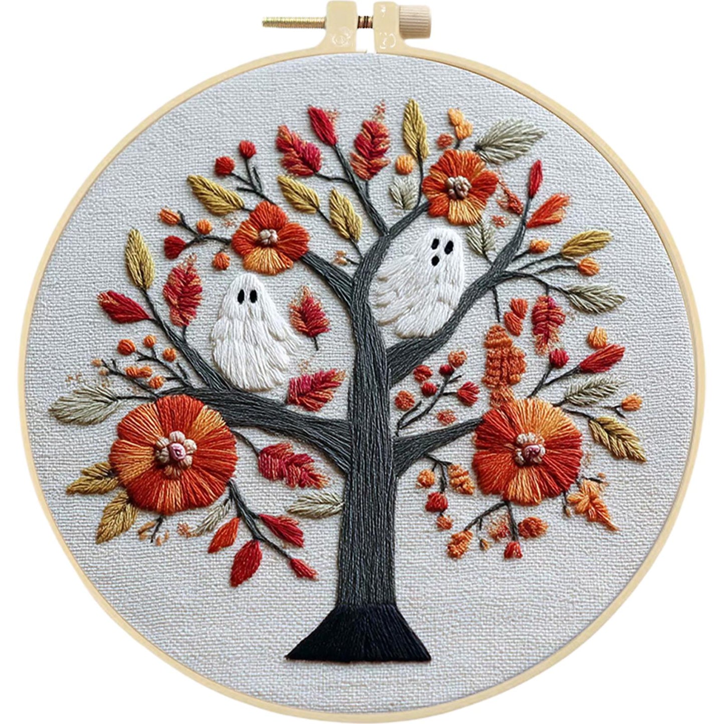 4PCS Halloween - DIY Embroidery Cross Stitch Kit with Pattern Cotton Threads Needles Hoop 25x25CM/9.84x9.84in