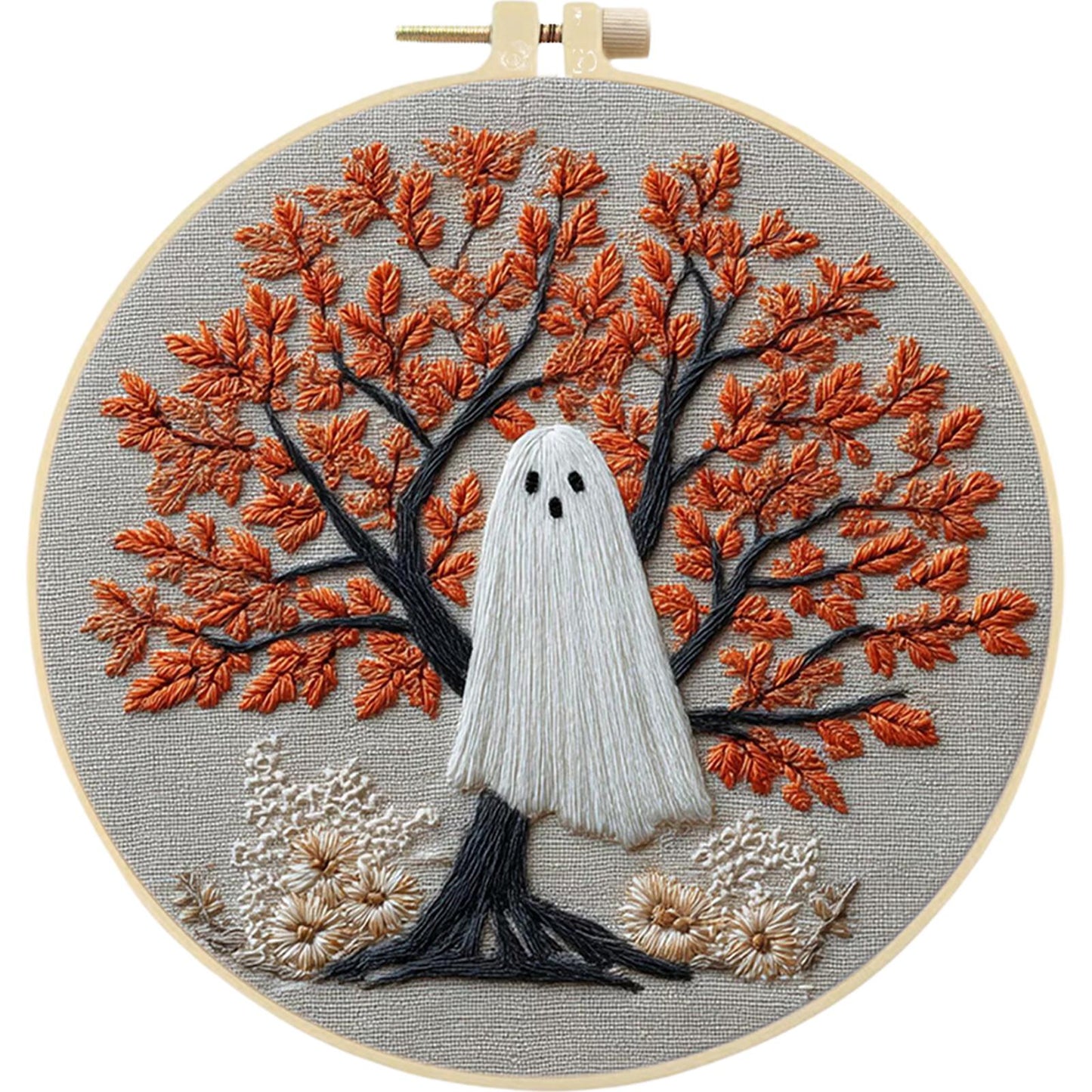 4PCS Halloween - DIY Embroidery Cross Stitch Kit with Pattern Cotton Threads Needles Hoop 25x25CM/9.84x9.84in