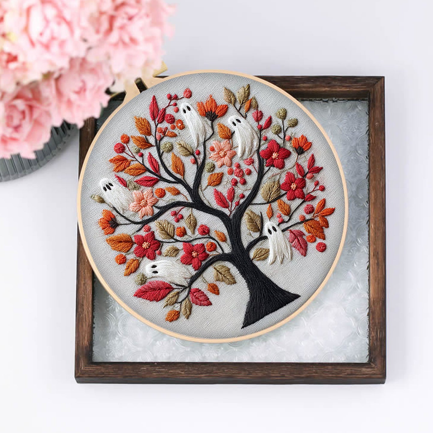 4PCS Halloween - DIY Embroidery Cross Stitch Kit with Pattern Cotton Threads Needles Hoop 25x25CM/9.84x9.84in