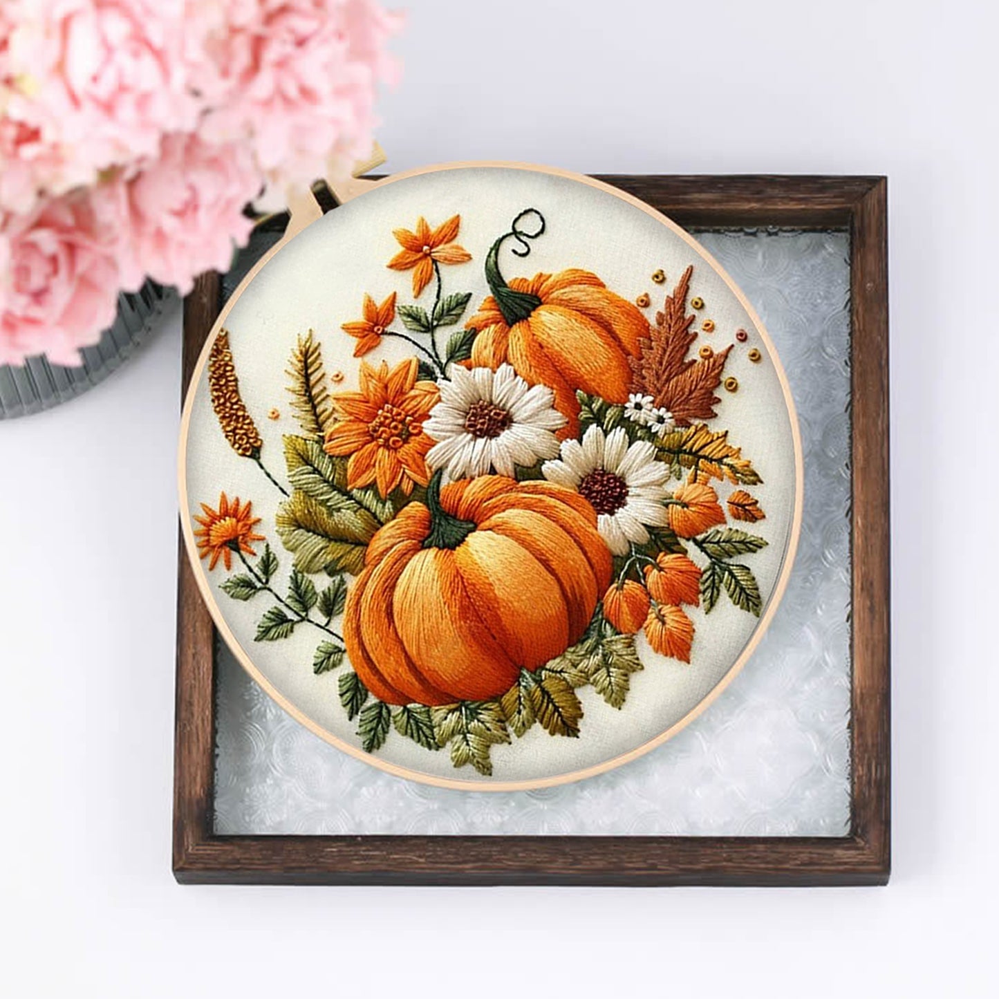 4PCS Christmas - DIY Embroidery Cross Stitch Kit with Pattern Cotton Threads Needles Hoop 25x25CM/9.84x9.84in