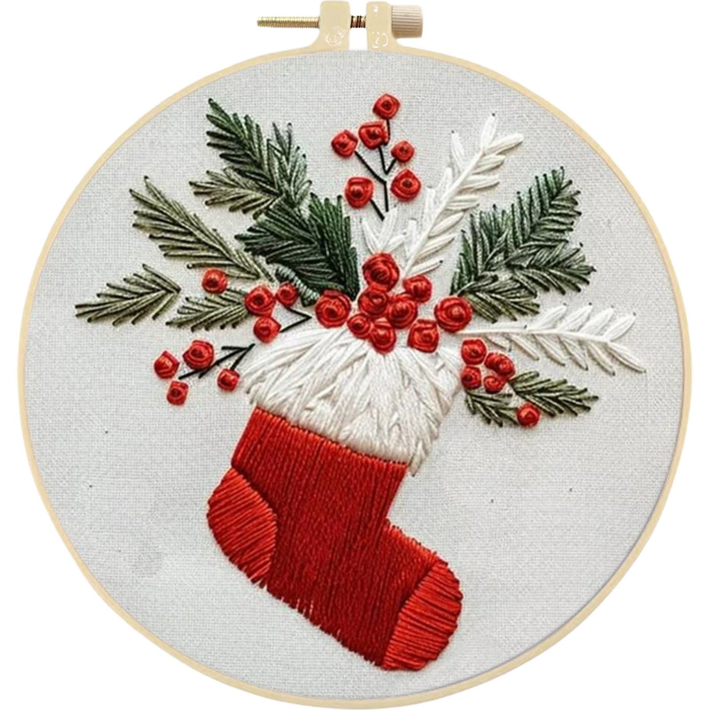 4PCS Christmas - DIY Embroidery Cross Stitch Kit with Pattern Cotton Threads Needles Hoop 25x25CM/9.84x9.84in