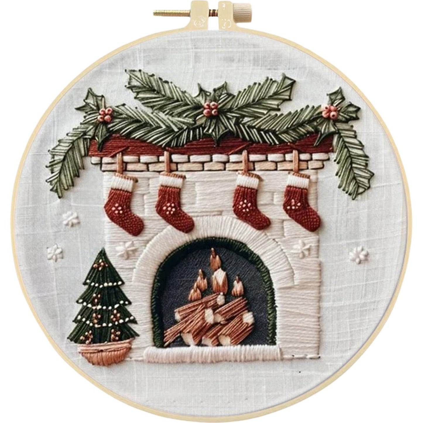 4PCS Christmas - DIY Embroidery Cross Stitch Kit with Pattern Cotton Threads Needles Hoop 25x25CM/9.84x9.84in