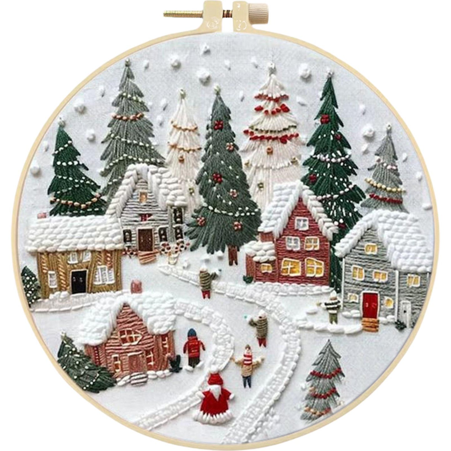 4PCS Christmas - DIY Embroidery Cross Stitch Kit with Pattern Cotton Threads Needles Hoop 25x25CM/9.84x9.84in