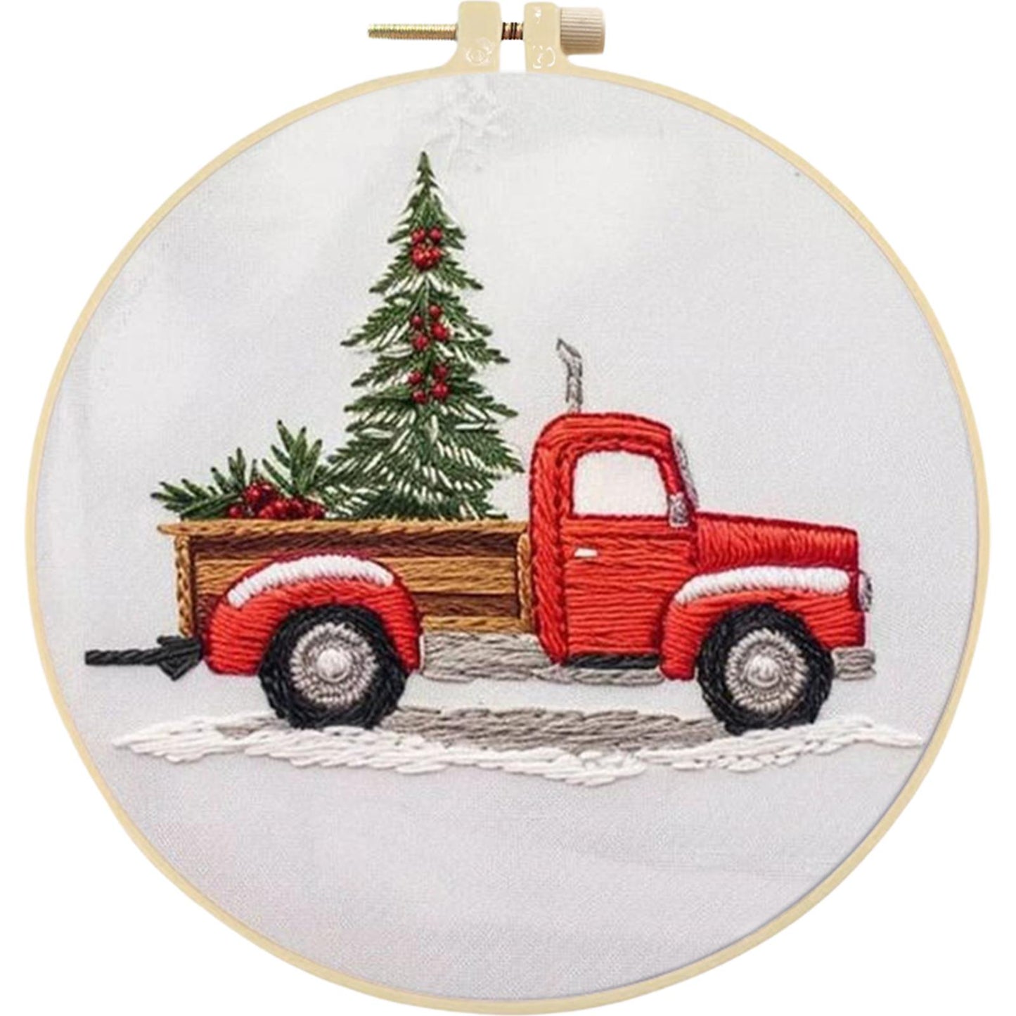 4PCS Christmas - DIY Embroidery Cross Stitch Kit with Pattern Cotton Threads Needles Hoop 25x25CM/9.84x9.84in
