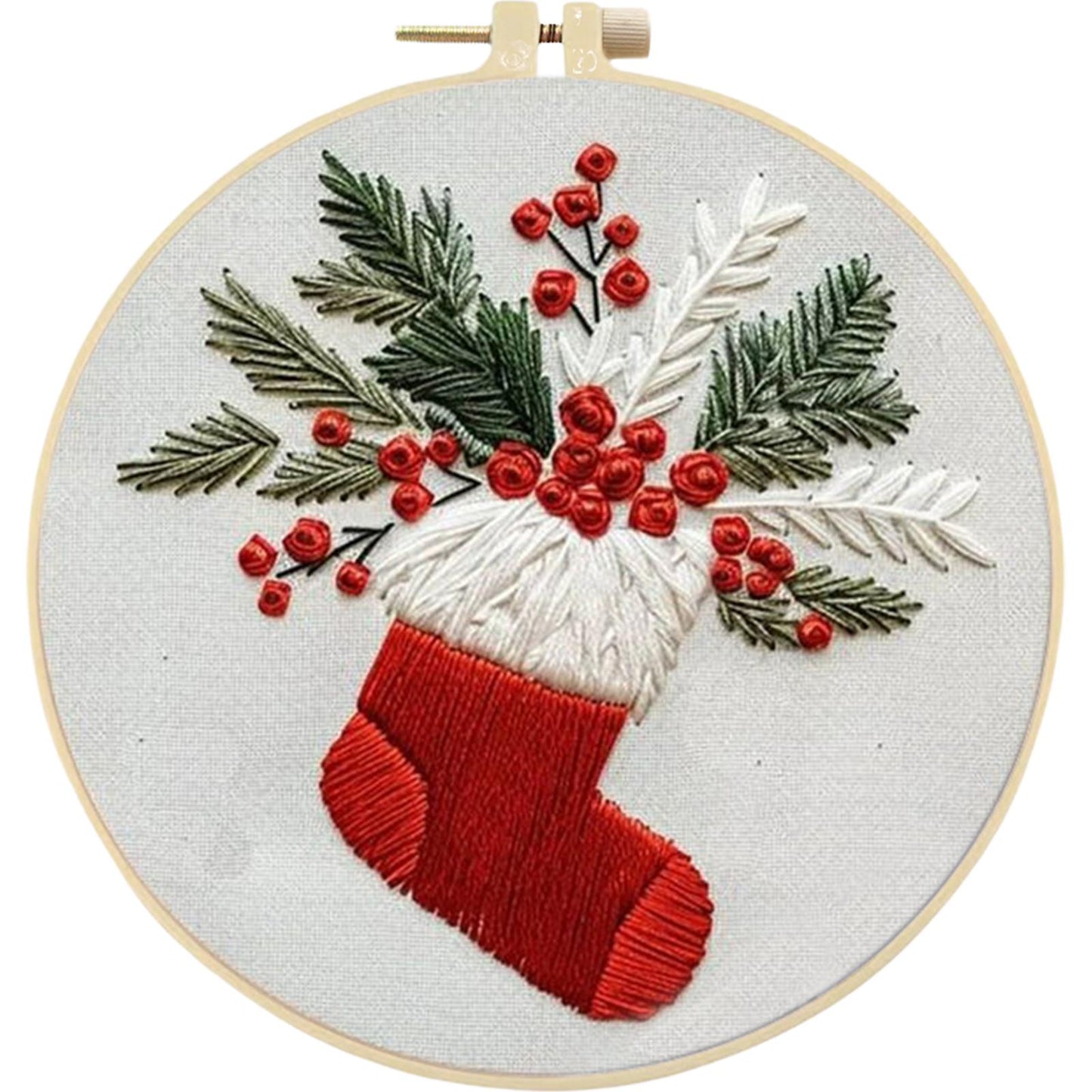 4PCS Christmas - DIY Embroidery Cross Stitch Kit with Pattern Cotton Threads Needles Hoop 25x25CM/9.84x9.84in