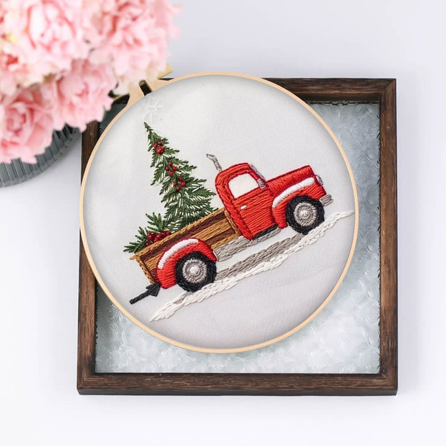 4PCS Christmas - DIY Embroidery Cross Stitch Kit with Pattern Cotton Threads Needles Hoop 25x25CM/9.84x9.84in