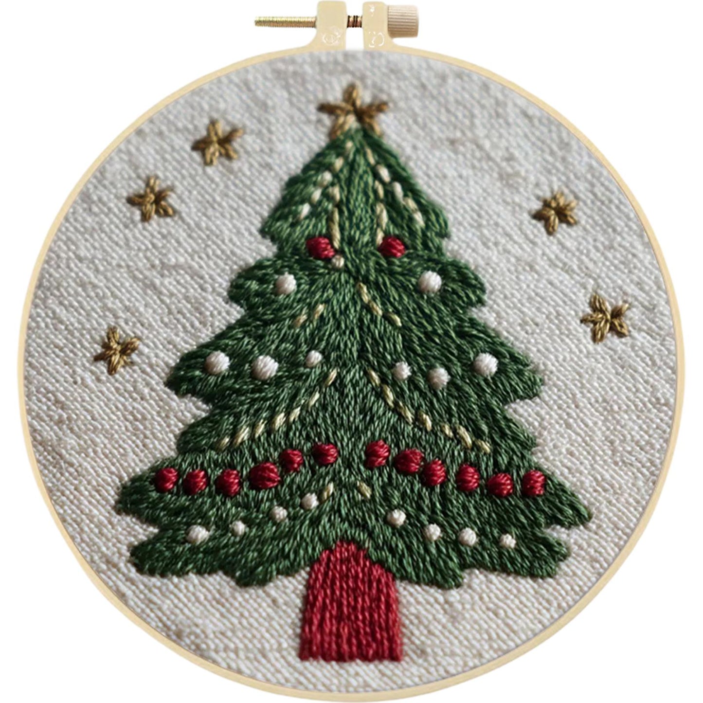 4PCS Christmas - DIY Embroidery Cross Stitch Kit with Pattern Cotton Threads Needles Hoop 25x25CM/9.84x9.84in
