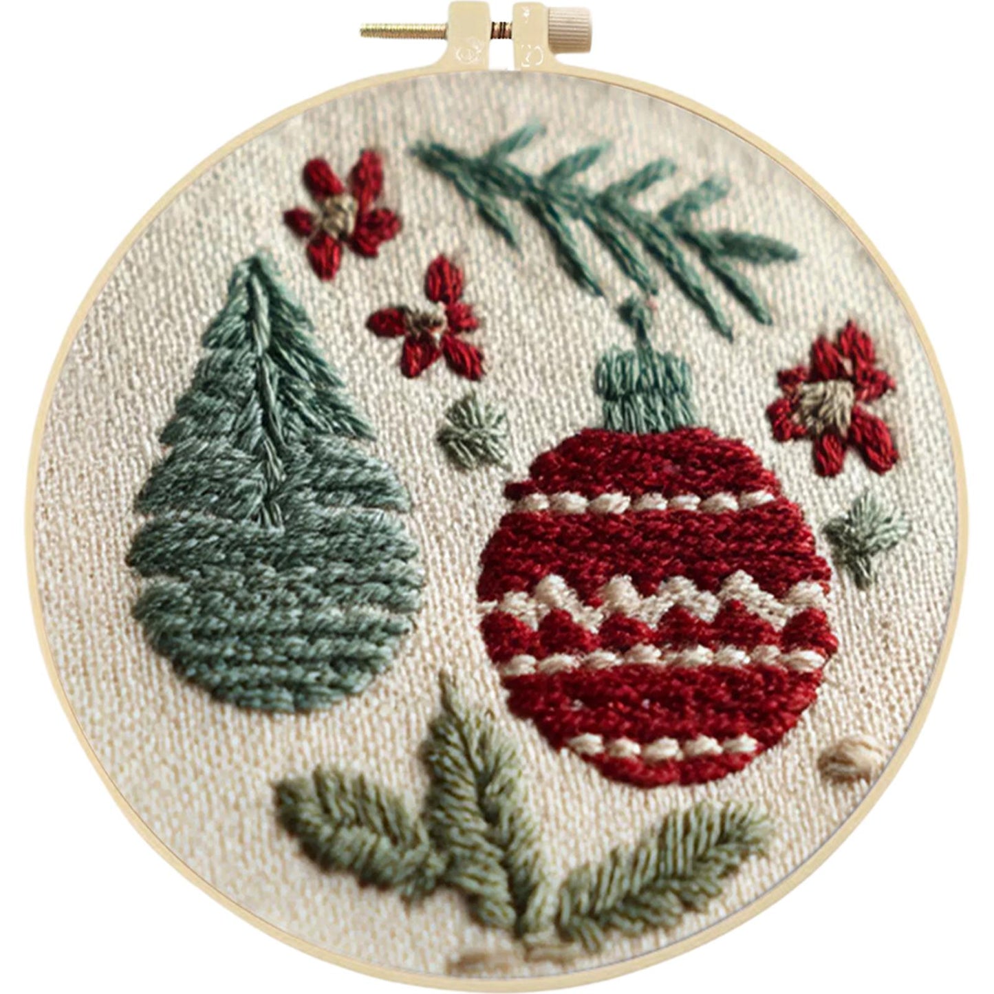 4PCS Christmas - DIY Embroidery Cross Stitch Kit with Pattern Cotton Threads Needles Hoop 25x25CM/9.84x9.84in