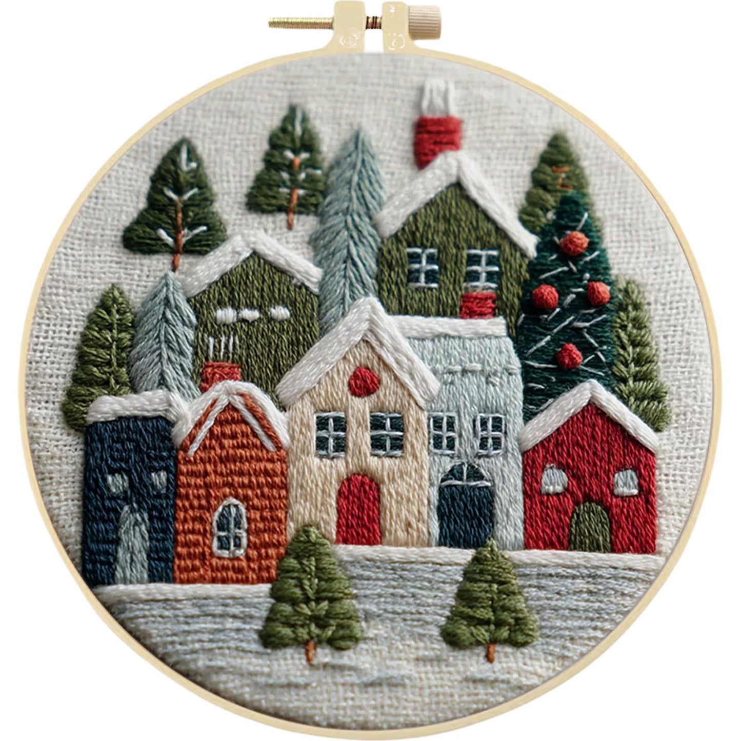 4PCS Christmas - DIY Embroidery Cross Stitch Kit with Pattern Cotton Threads Needles Hoop 30x30CM/11.81x11.81in