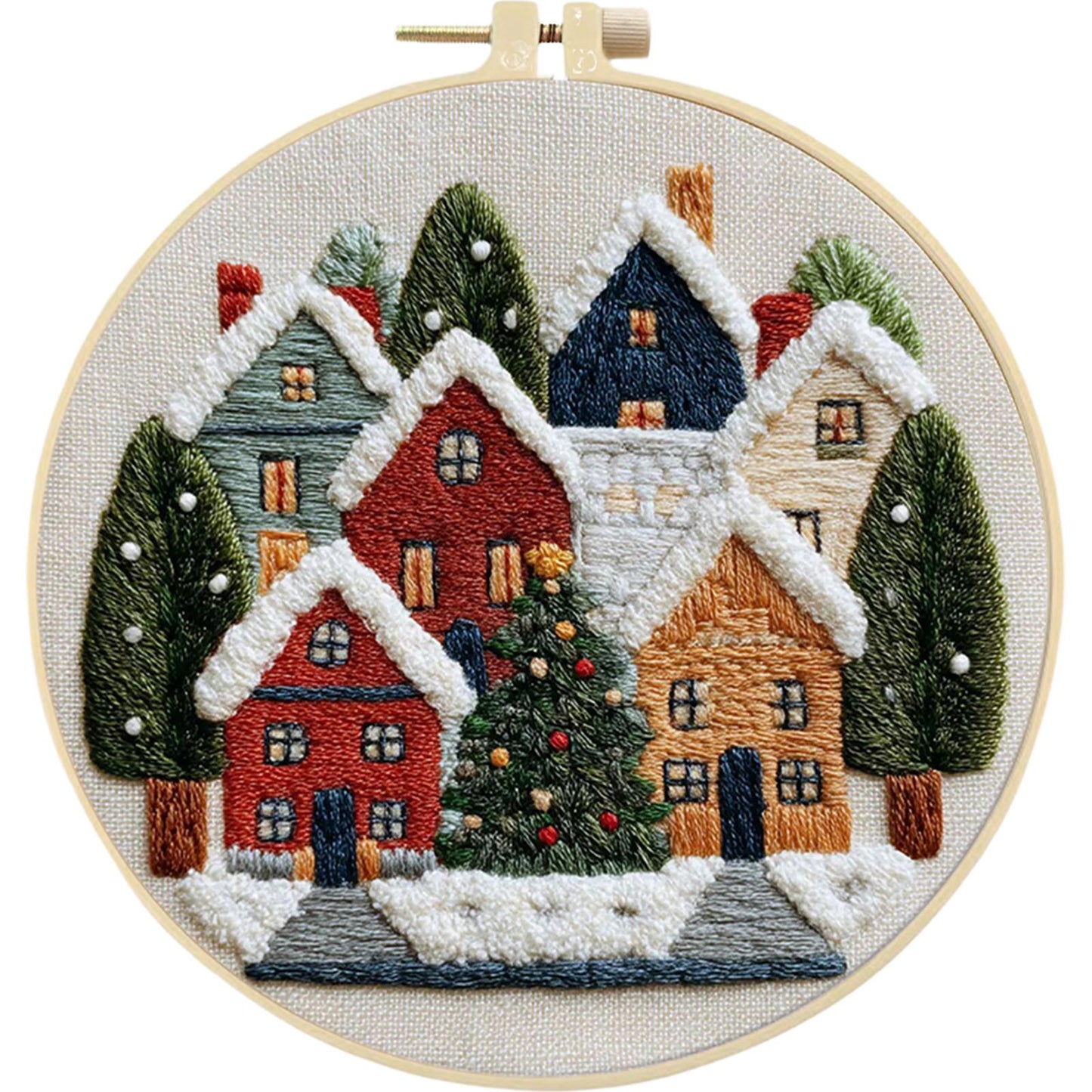 4PCS Christmas - DIY Embroidery Cross Stitch Kit with Pattern Cotton Threads Needles Hoop 30x30CM/11.81x11.81in