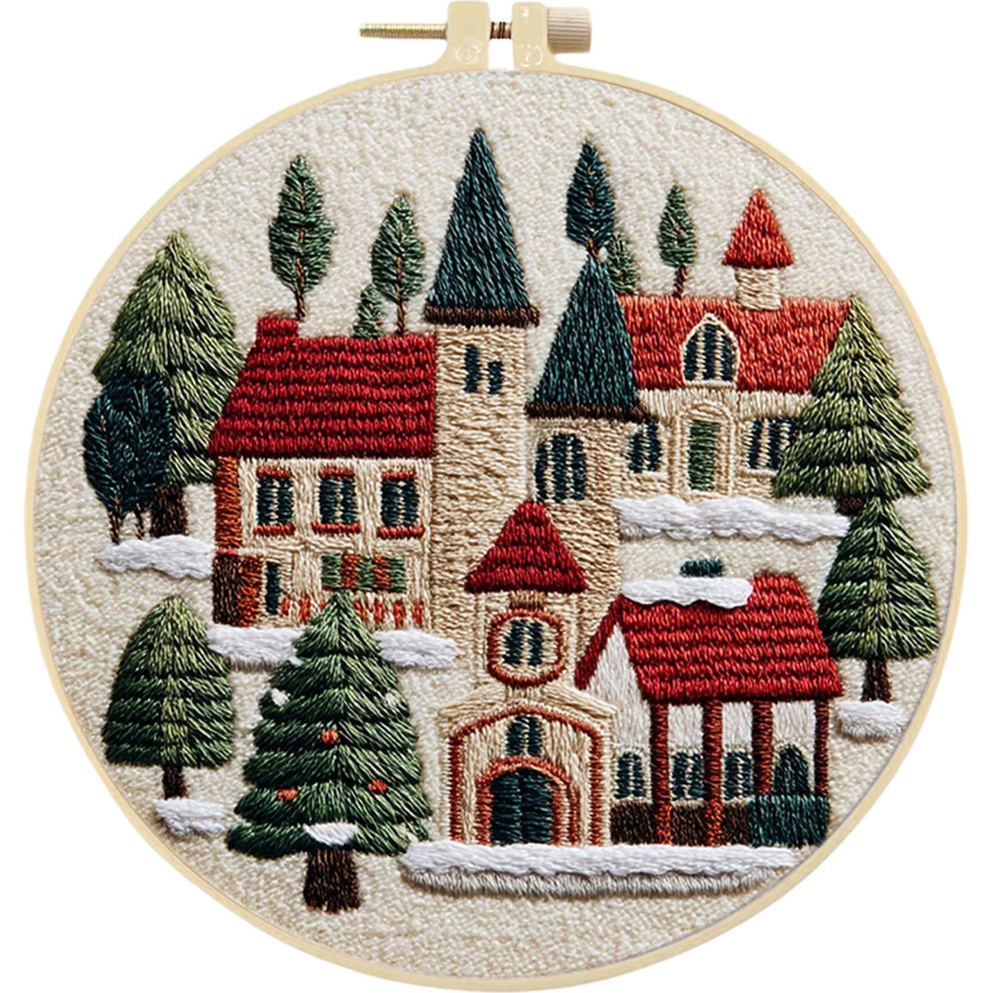 4PCS Christmas - DIY Embroidery Cross Stitch Kit with Pattern Cotton Threads Needles Hoop 30x30CM/11.81x11.81in