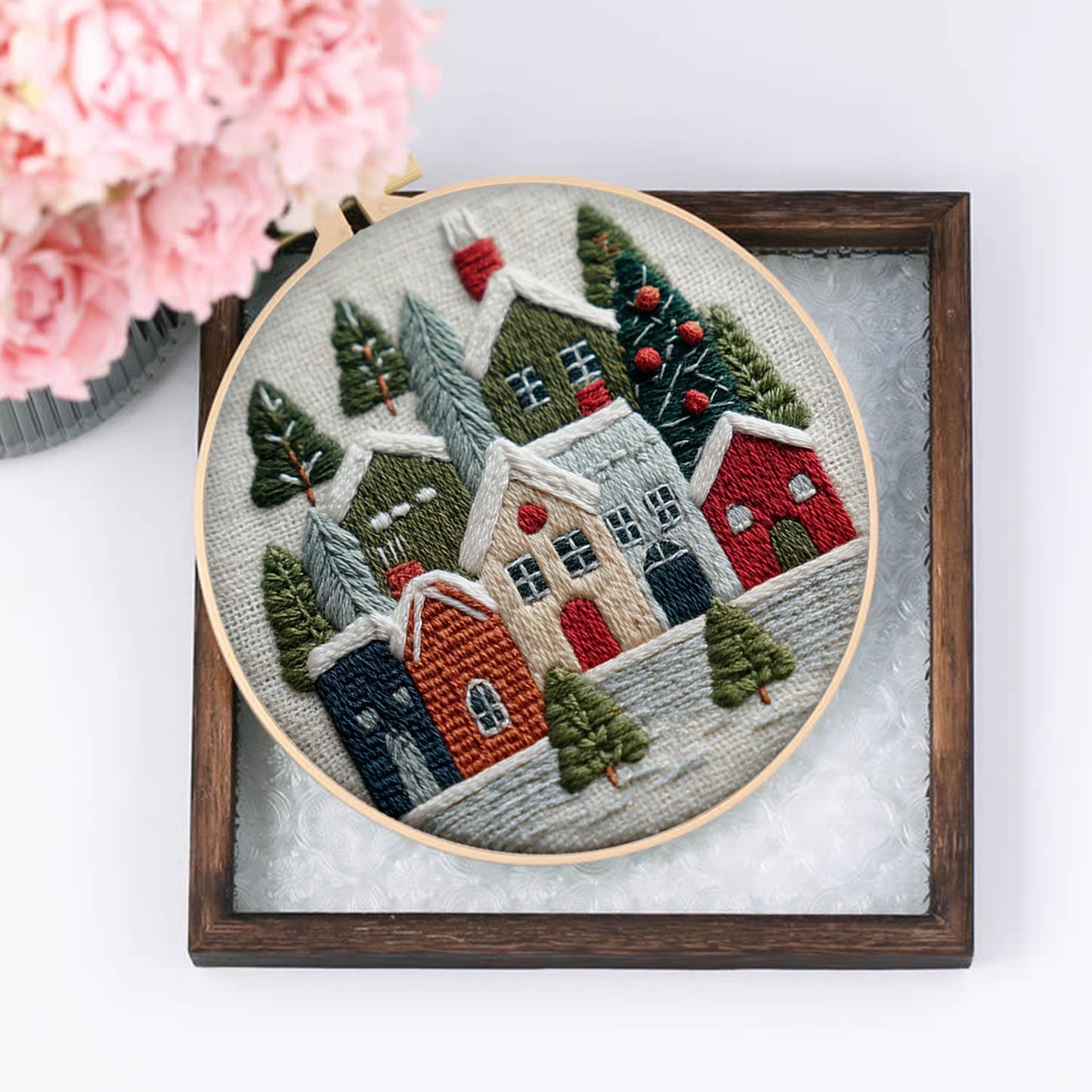 4PCS Christmas - DIY Embroidery Cross Stitch Kit with Pattern Cotton Threads Needles Hoop 30x30CM/11.81x11.81in