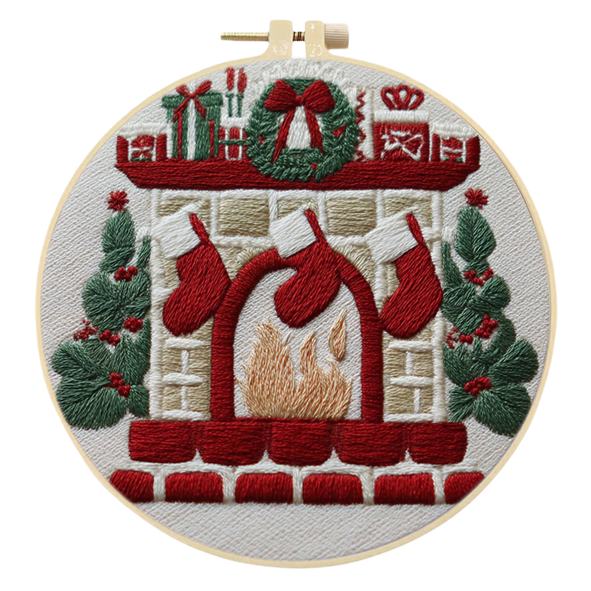 4Pcs Christmas Collection - DIY Embroidery Cross Stitch Kit with Pattern Cotton Threads Needles Hoop 25×25CM/9.84×9.84in