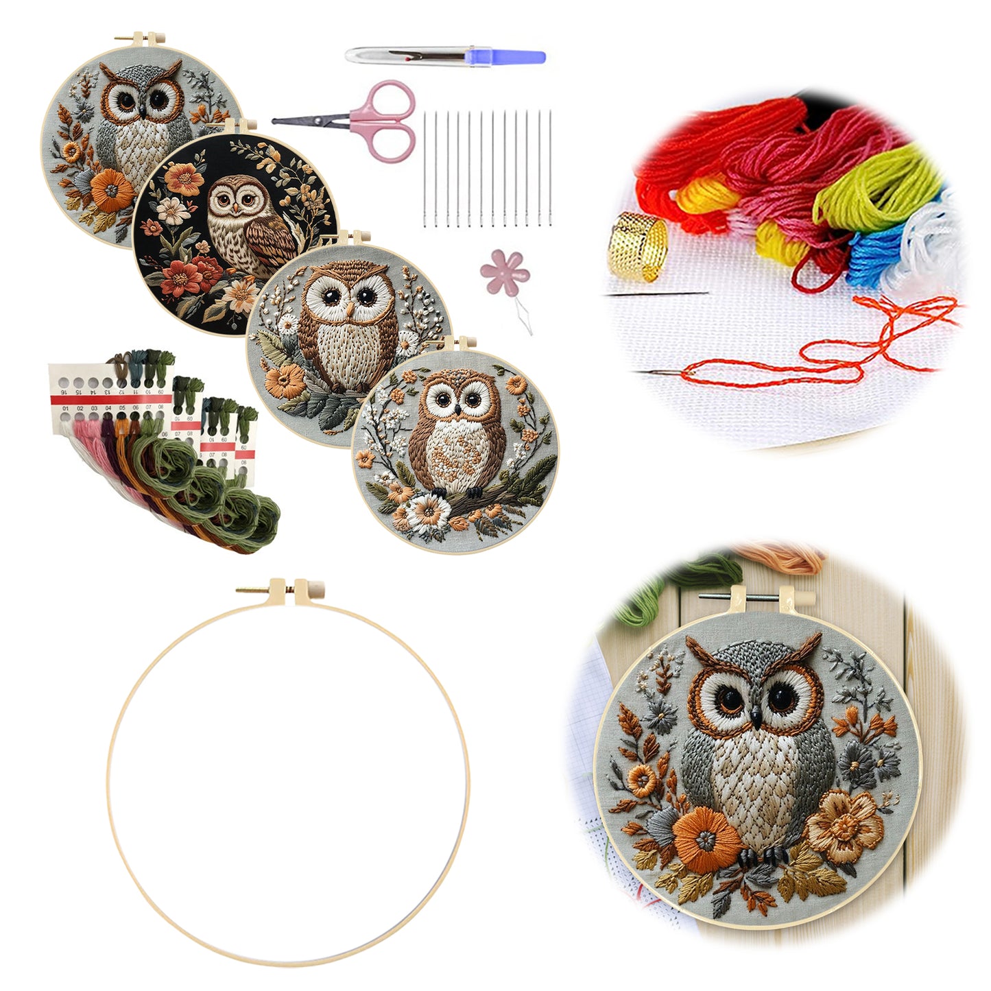 4PCS Animal Series - DIY Embroidery Cross Stitch Kit with Pattern Cotton Threads Needles Hoop 30x30CM/11.81x11.81in