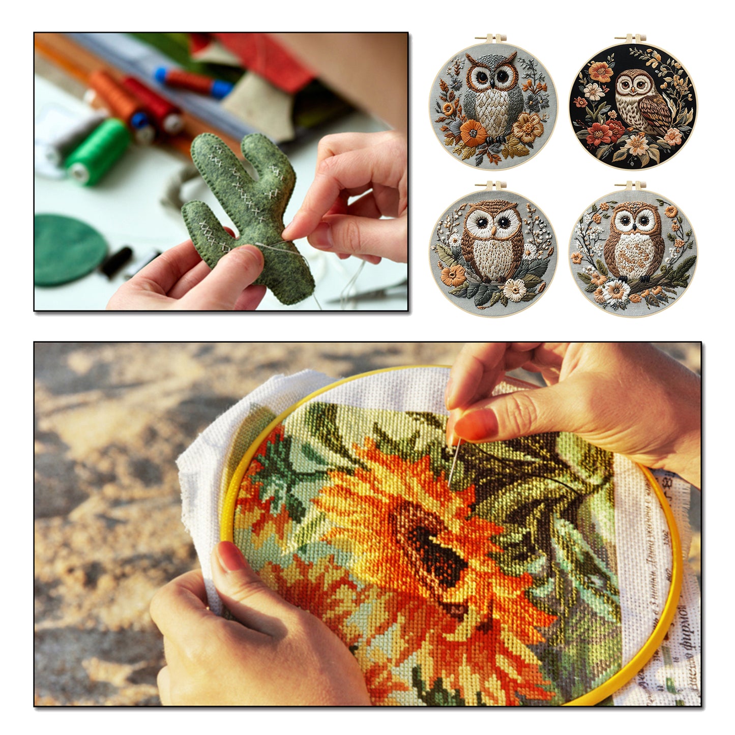 4PCS Animal Series - DIY Embroidery Cross Stitch Kit with Pattern Cotton Threads Needles Hoop 30x30CM/11.81x11.81in