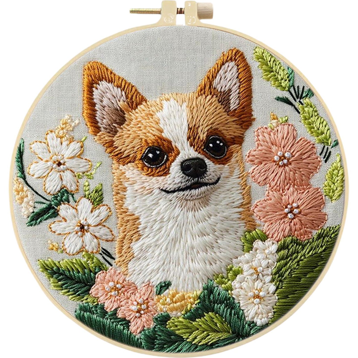 4PCS Dog - DIY Embroidery Cross Stitch Kit with Pattern Cotton Threads Needles Hoop 30x30CM/11.81x11.81in
