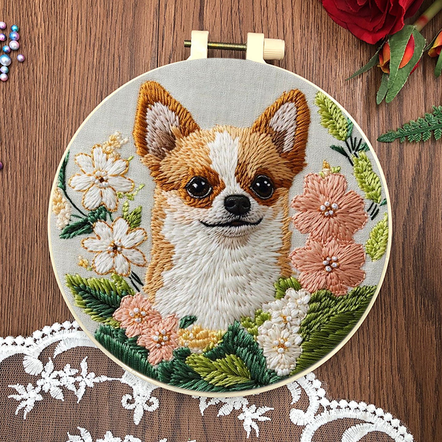 4PCS Dog - DIY Embroidery Cross Stitch Kit with Pattern Cotton Threads Needles Hoop 30x30CM/11.81x11.81in