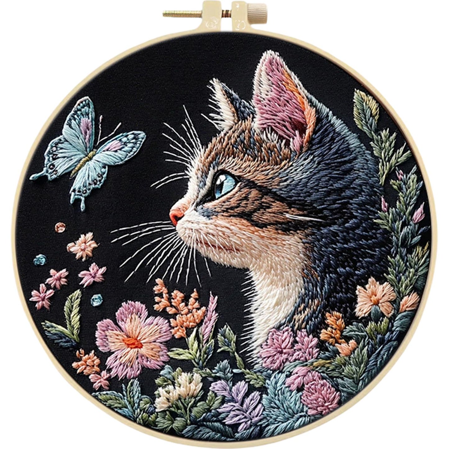 4PCS Cat - DIY Embroidery Cross Stitch Kit with Pattern Cotton Threads Needles Hoop 30x30CM/11.81x11.81in