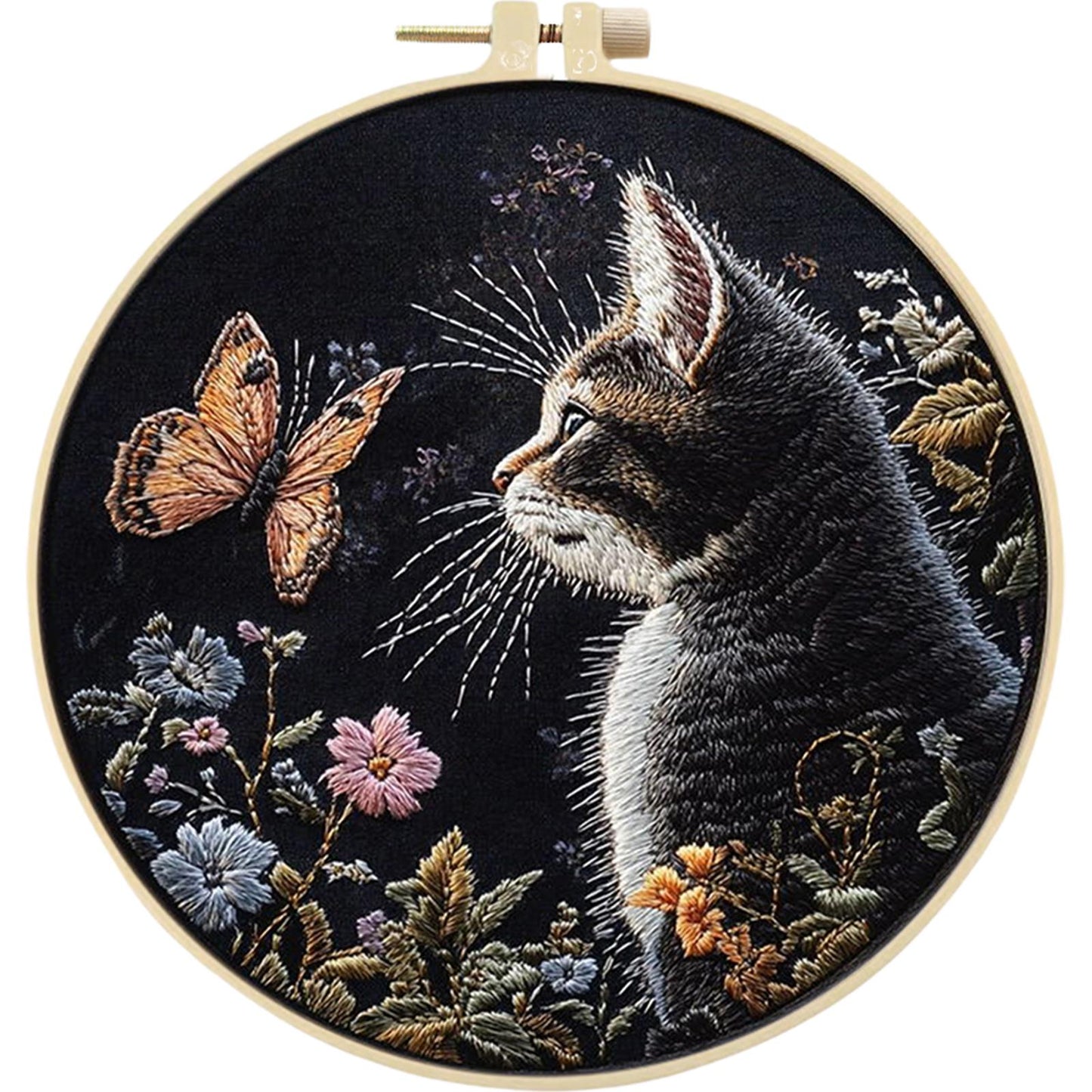 4PCS Cat - DIY Embroidery Cross Stitch Kit with Pattern Cotton Threads Needles Hoop 30x30CM/11.81x11.81in