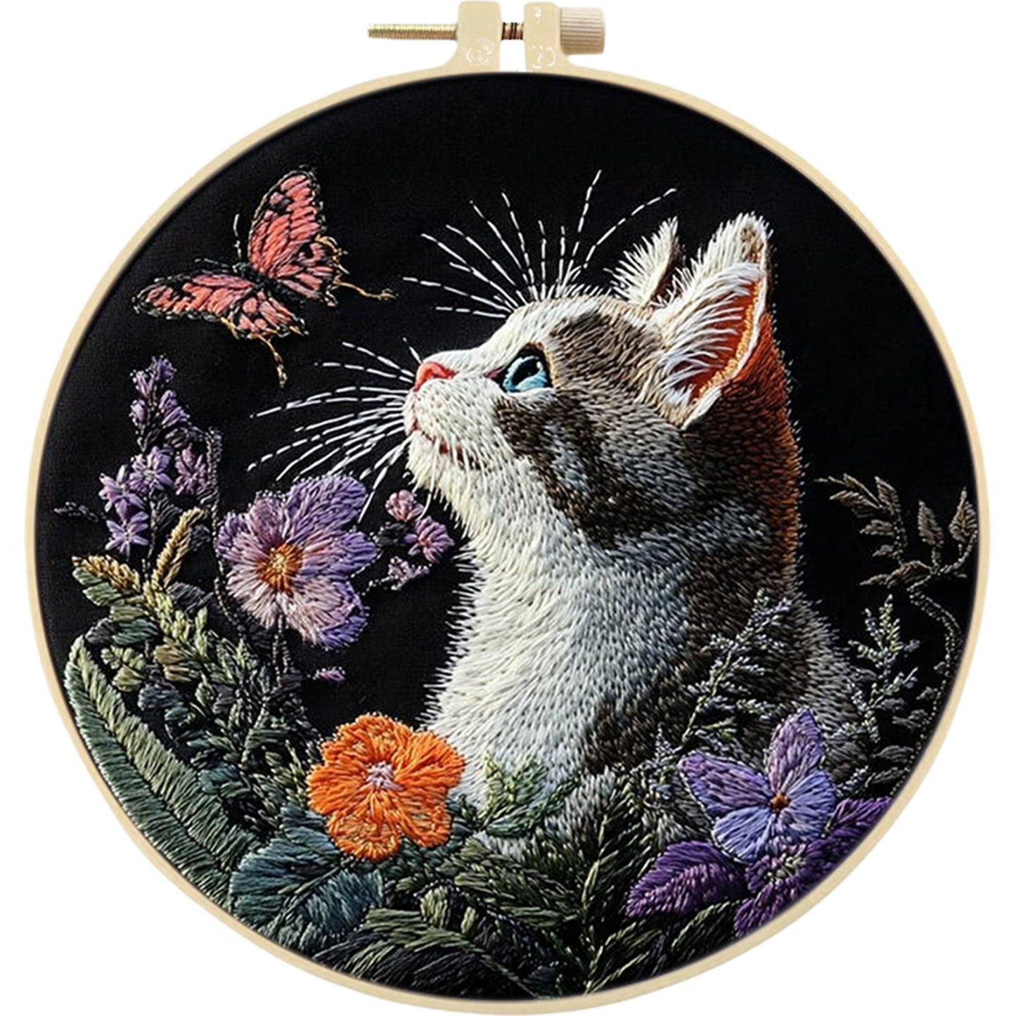 4PCS Cat - DIY Embroidery Cross Stitch Kit with Pattern Cotton Threads Needles Hoop 30x30CM/11.81x11.81in
