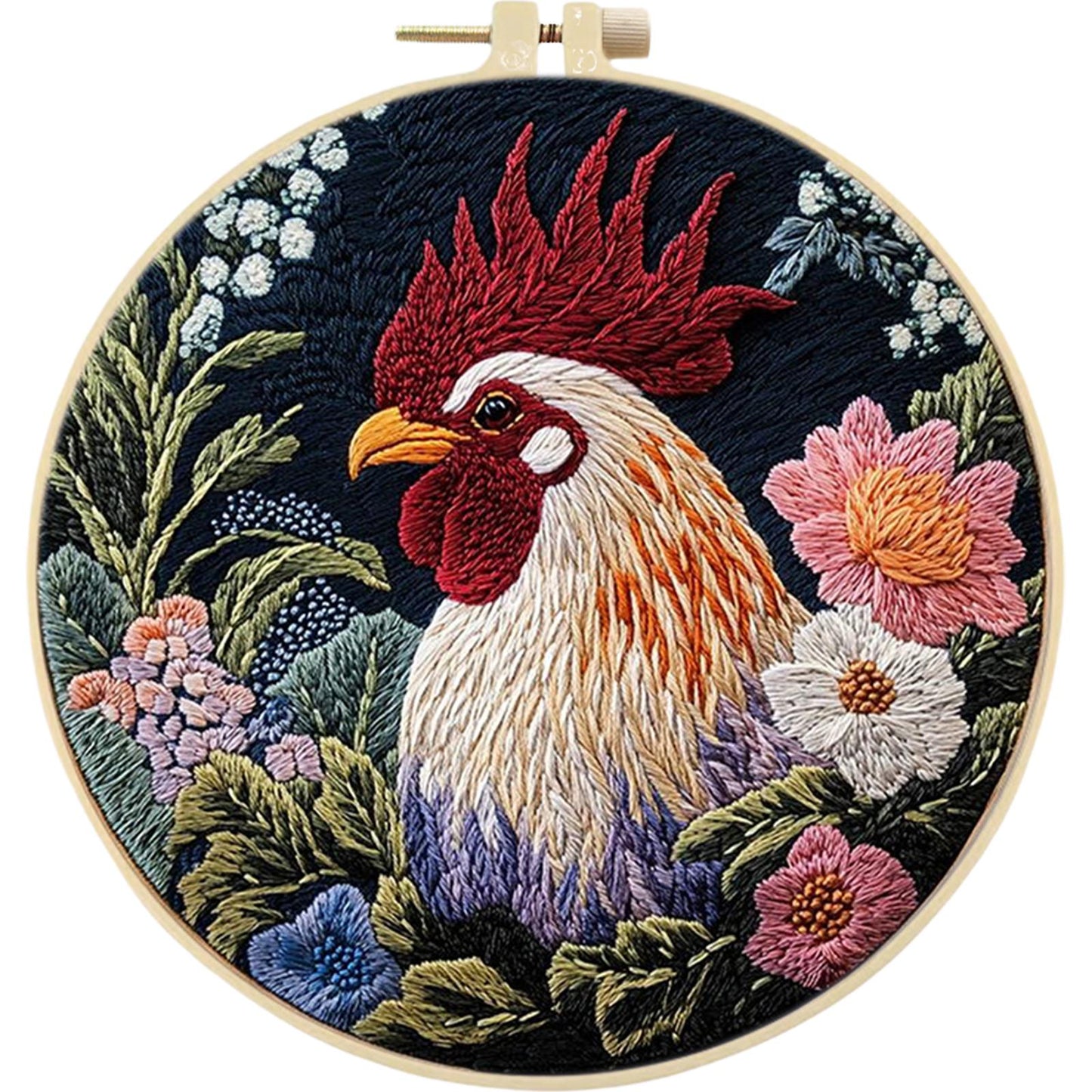 4PCS Chicken - DIY Embroidery Cross Stitch Kit with Pattern Cotton Threads Needles Hoop 30x30CM/11.81x11.81in