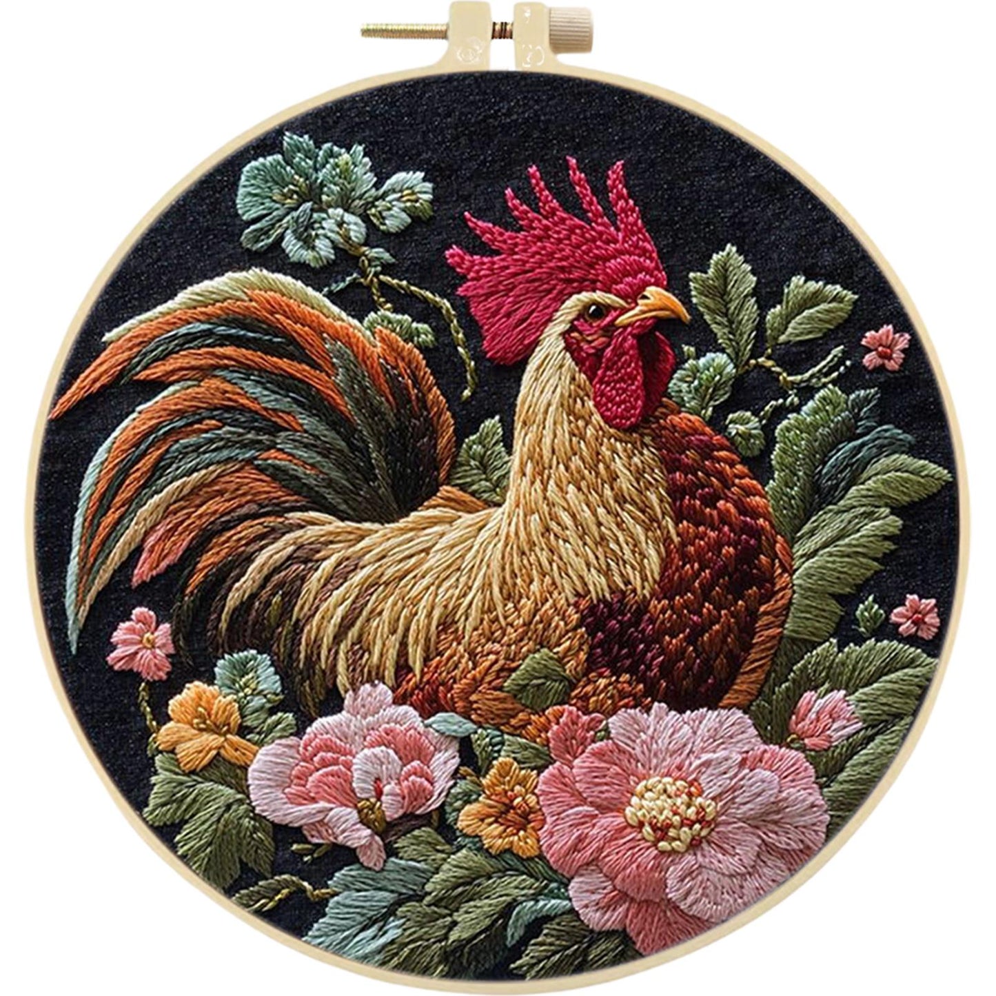 4PCS Chicken - DIY Embroidery Cross Stitch Kit with Pattern Cotton Threads Needles Hoop 30x30CM/11.81x11.81in