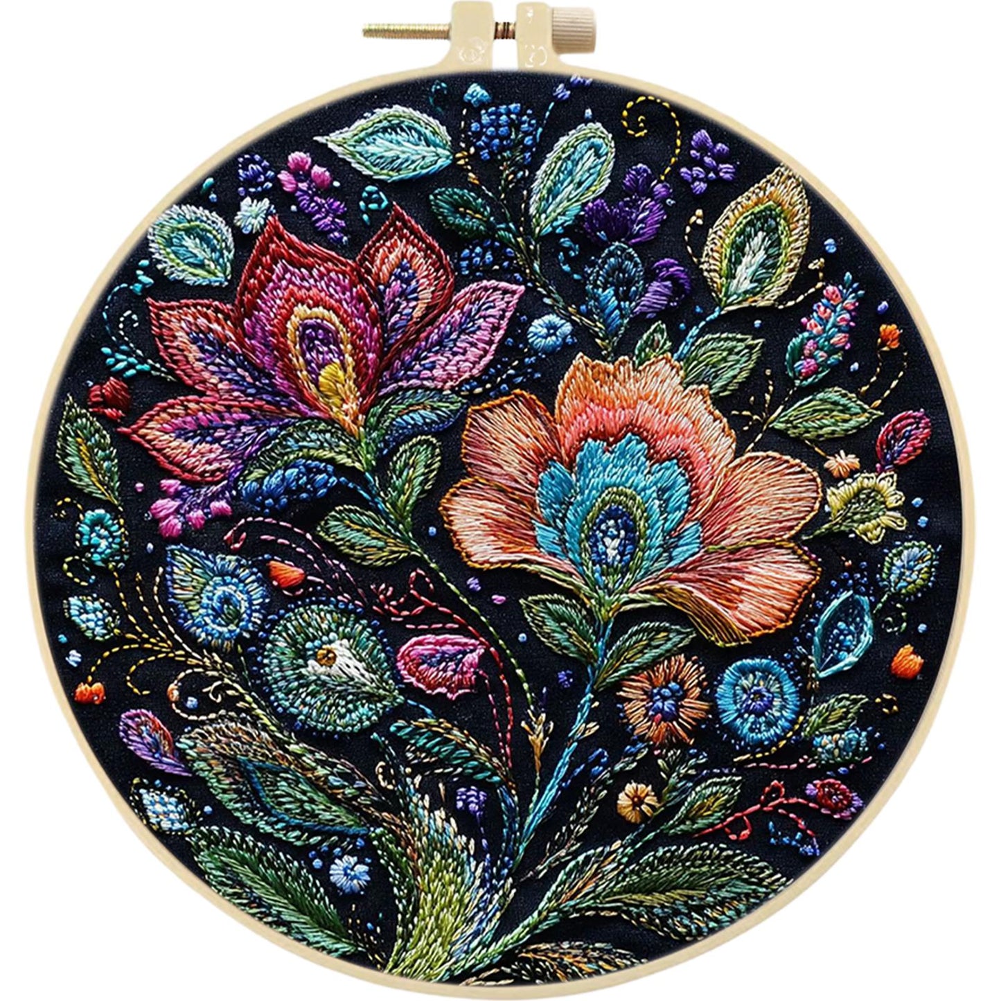 4PCS Peacock - DIY Embroidery Cross Stitch Kit with Pattern Cotton Threads Needles Hoop 25x25CM/9.84x9.84in