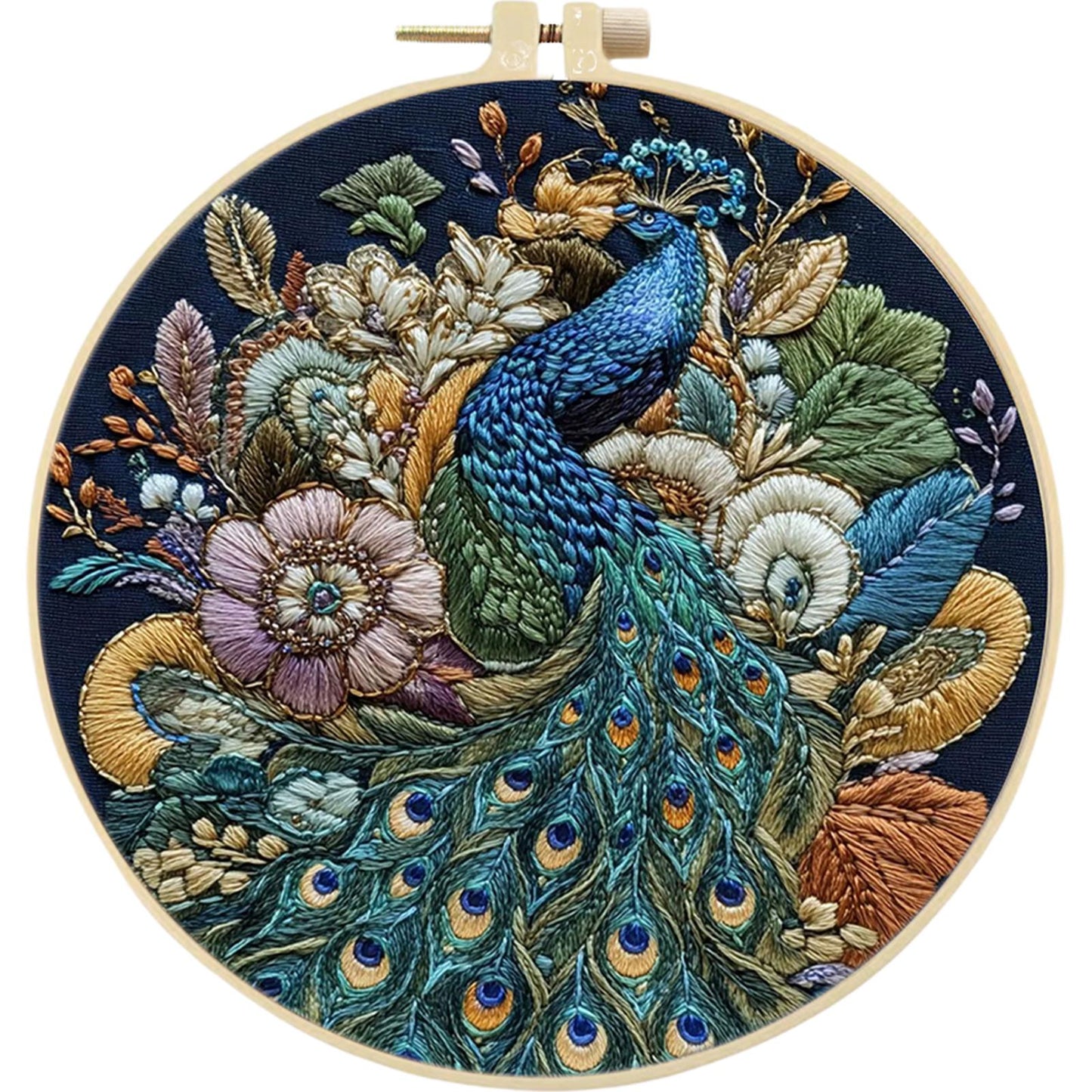 4PCS Peacock - DIY Embroidery Cross Stitch Kit with Pattern Cotton Threads Needles Hoop 25x25CM/9.84x9.84in