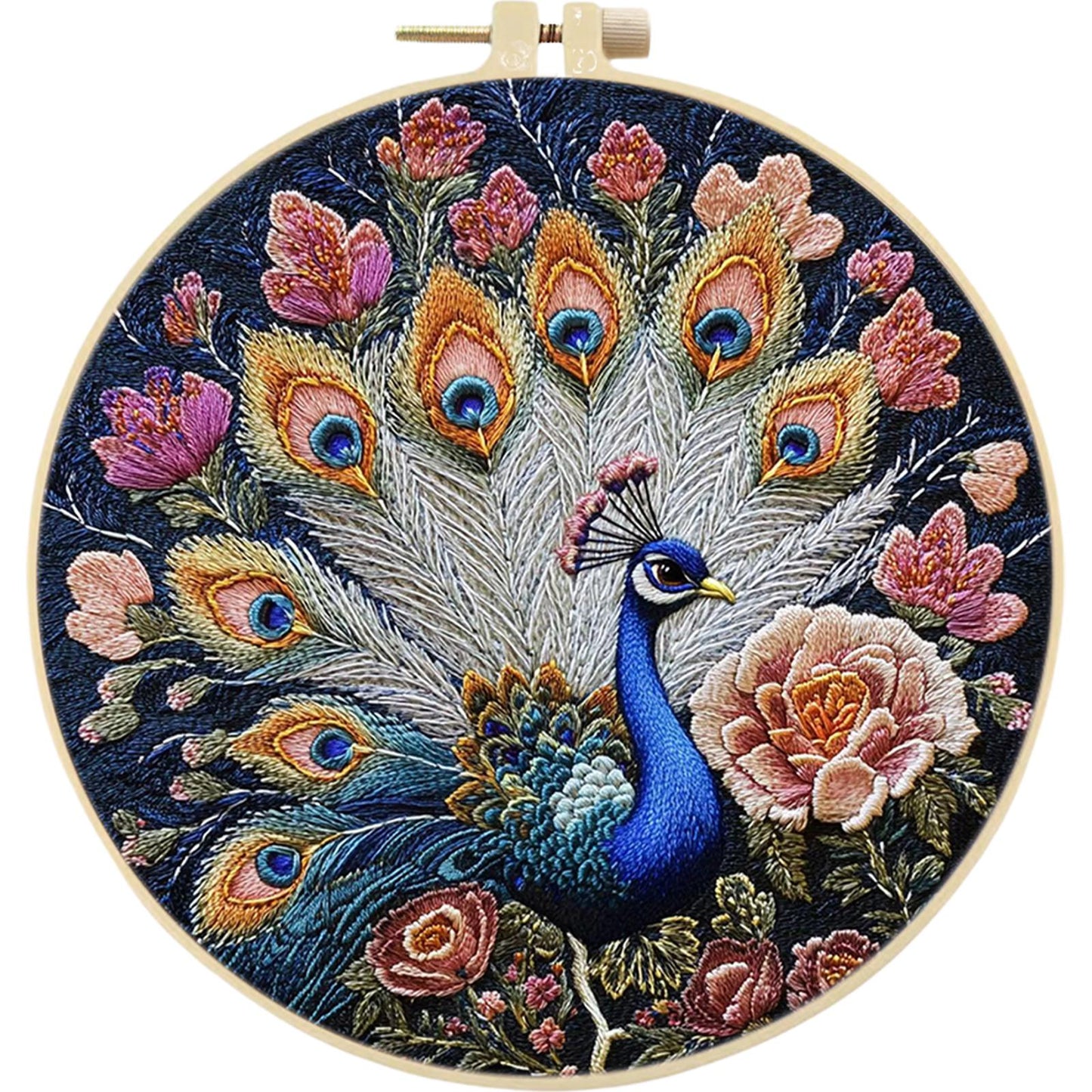 4PCS Peacock - DIY Embroidery Cross Stitch Kit with Pattern Cotton Threads Needles Hoop 25x25CM/9.84x9.84in