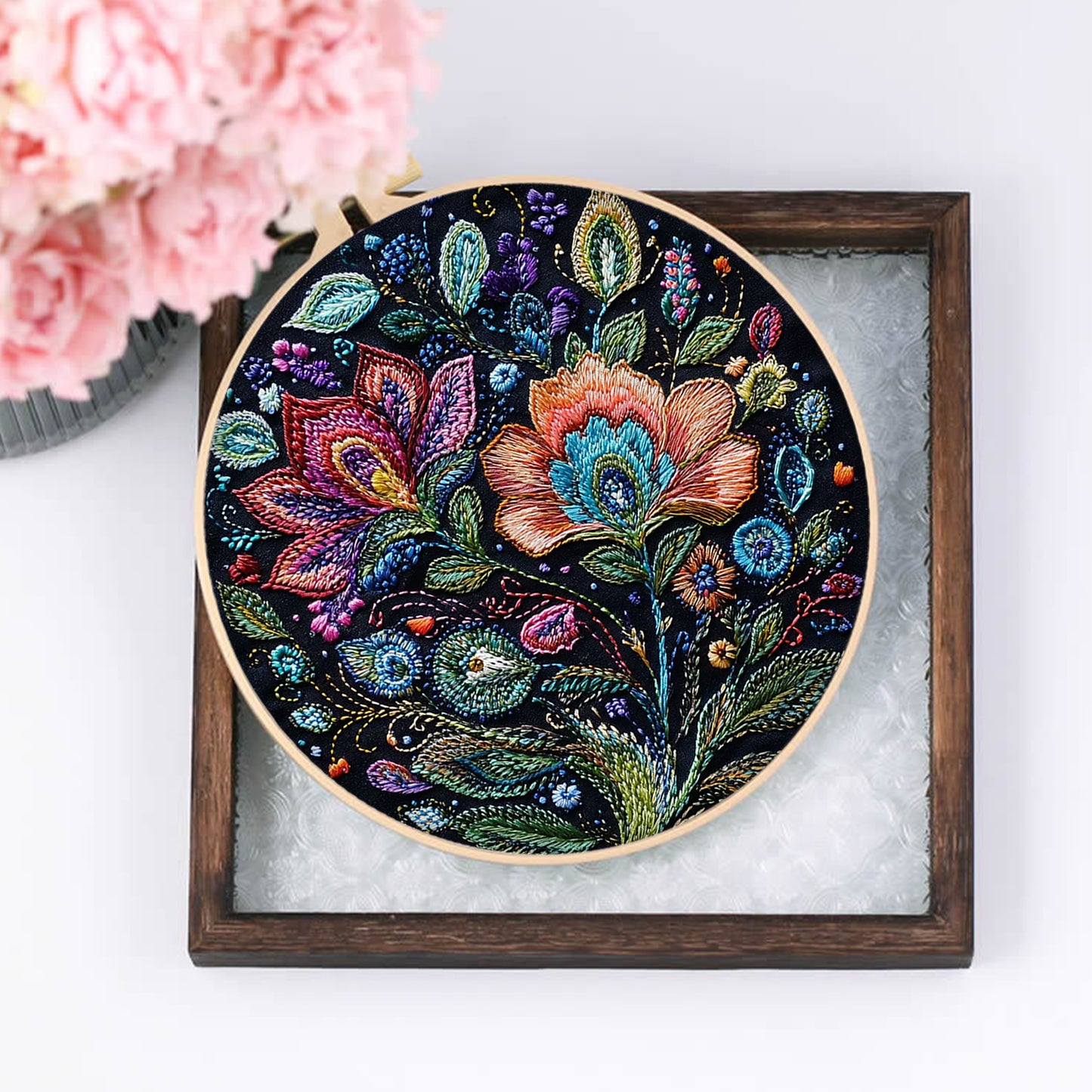 4PCS Peacock - DIY Embroidery Cross Stitch Kit with Pattern Cotton Threads Needles Hoop 25x25CM/9.84x9.84in