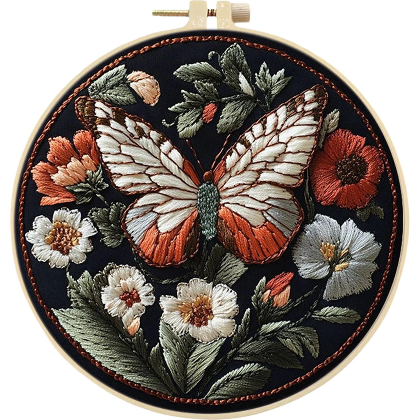 4PCS Butterfly - DIY Embroidery Cross Stitch Kit with Pattern Cotton Threads Needles Hoop 25x25CM/9.84x9.84in