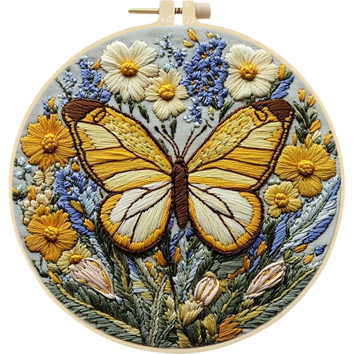 4PCS Butterfly - DIY Embroidery Cross Stitch Kit with Pattern Cotton Threads Needles Hoop 25x25CM/9.84x9.84in
