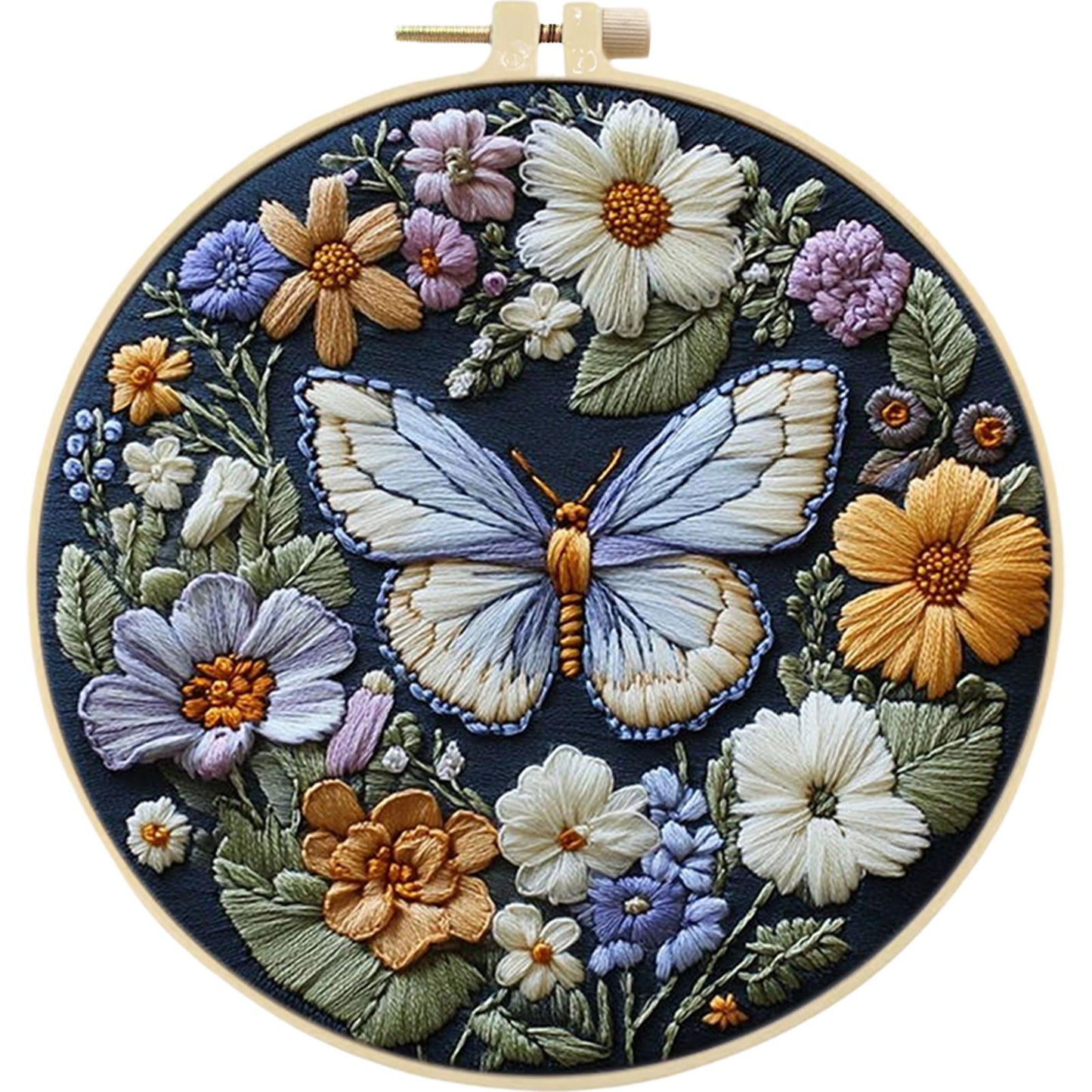 4PCS Butterfly - DIY Embroidery Cross Stitch Kit with Pattern Cotton Threads Needles Hoop 25x25CM/9.84x9.84in
