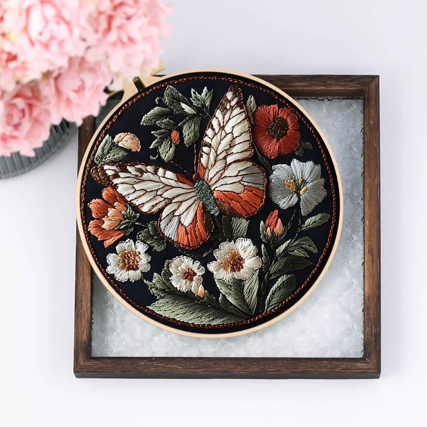 4PCS Butterfly - DIY Embroidery Cross Stitch Kit with Pattern Cotton Threads Needles Hoop 25x25CM/9.84x9.84in