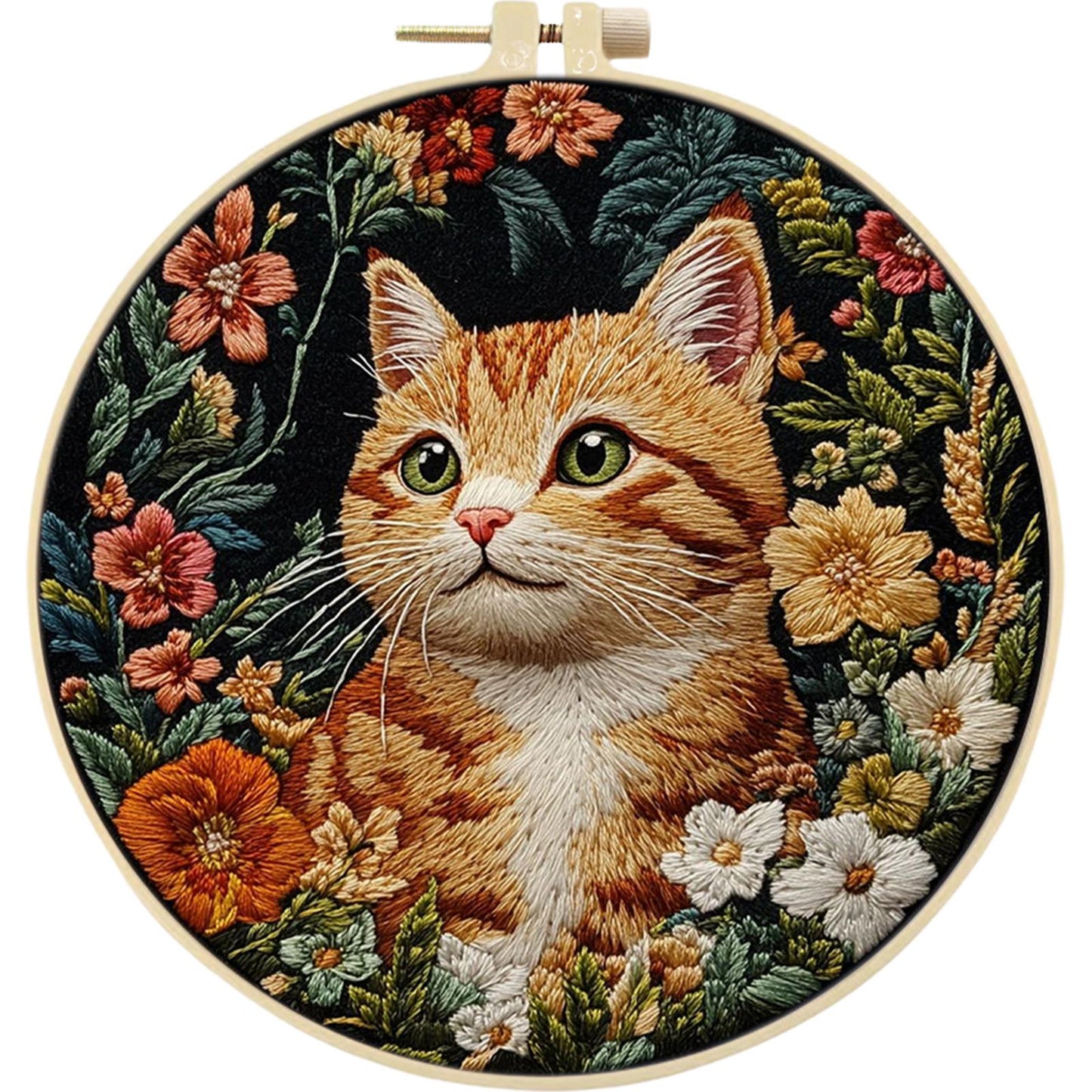 4PCS Cat - DIY Embroidery Cross Stitch Kit with Pattern Cotton Threads Needles Hoop 25x25CM/9.84x9.84in