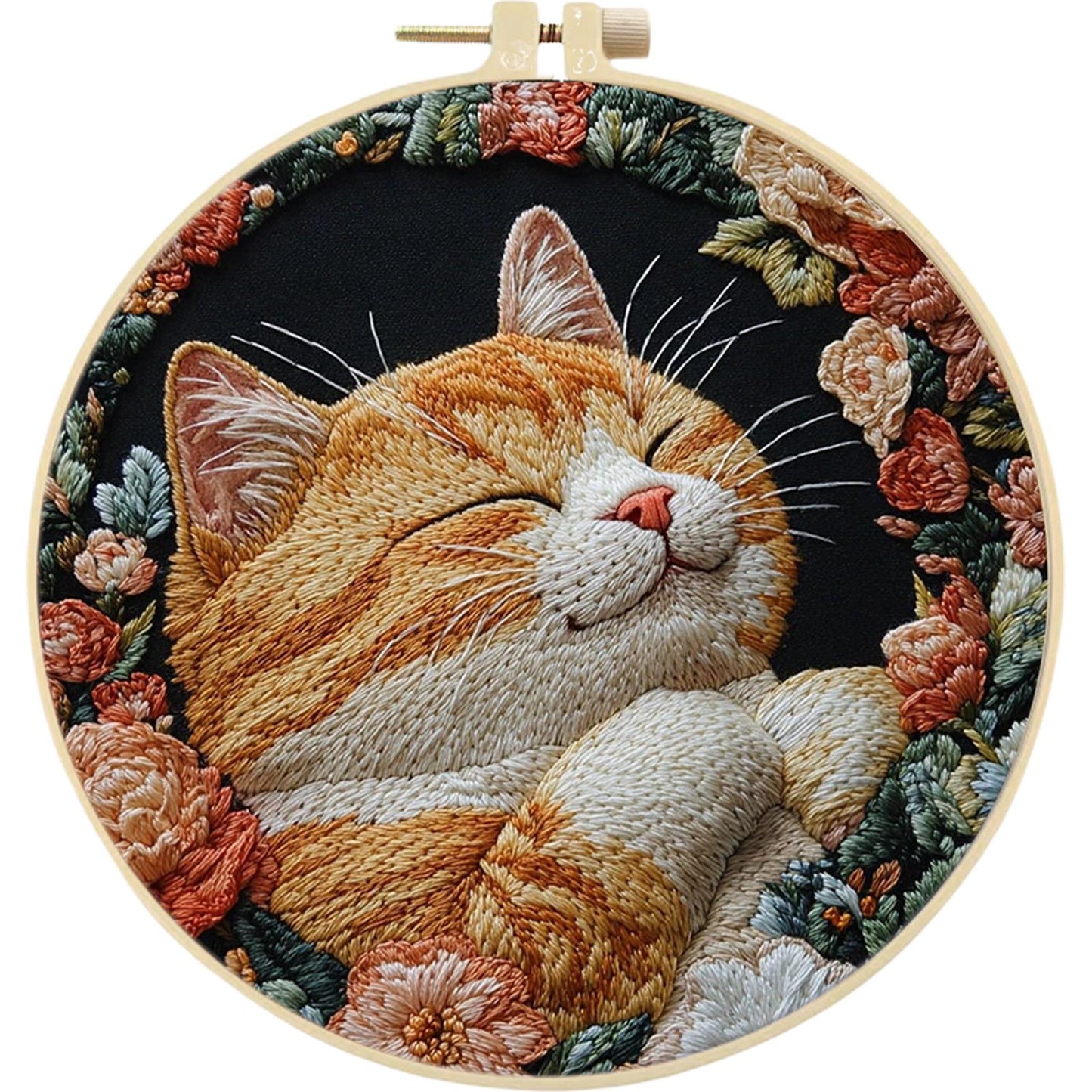 4PCS Cat - DIY Embroidery Cross Stitch Kit with Pattern Cotton Threads Needles Hoop 25x25CM/9.84x9.84in